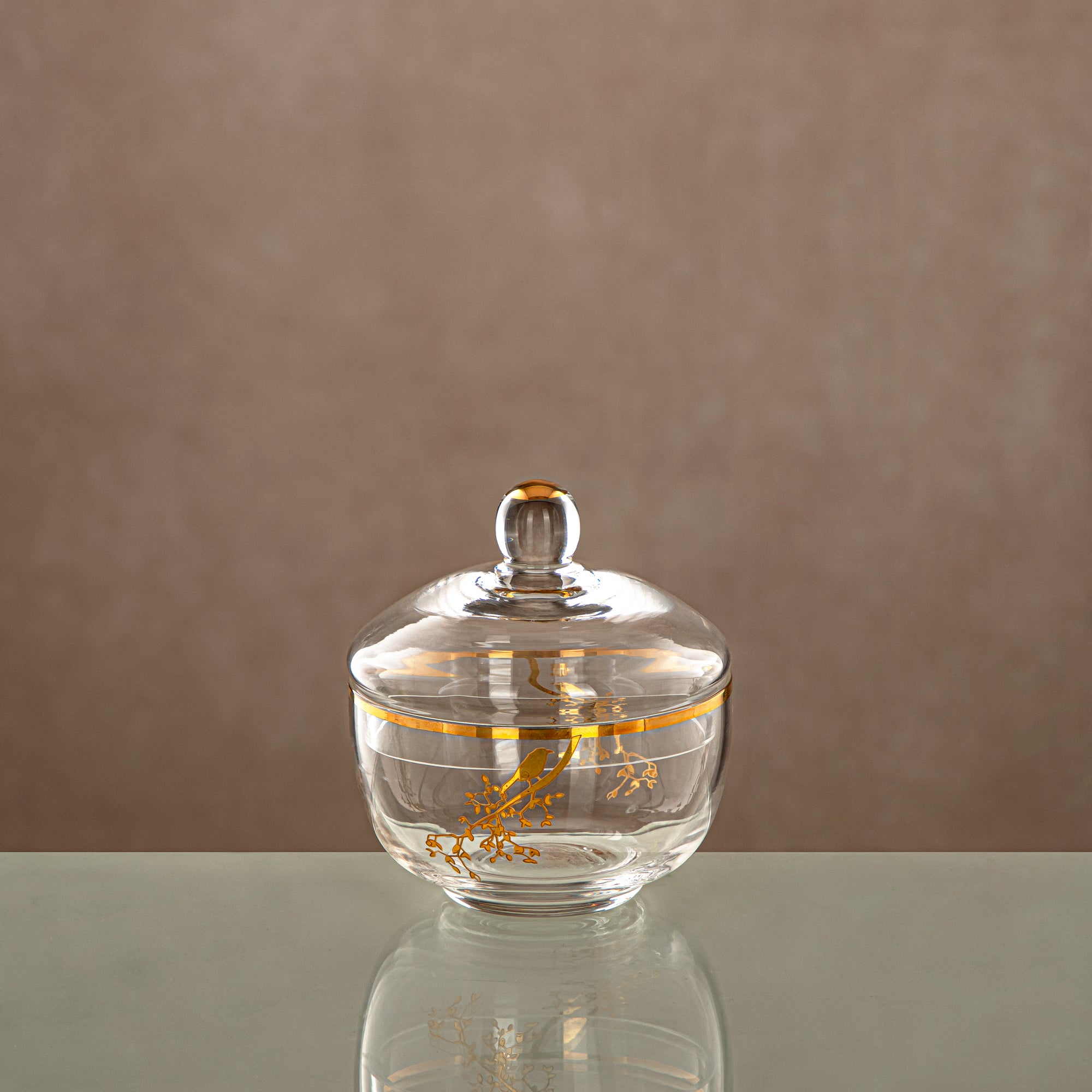 Almarjan Sugar Bowl Clear & Gold with cover (0137T-XQZT-GLD) Gatherings, special occasions, Ramadan, eid