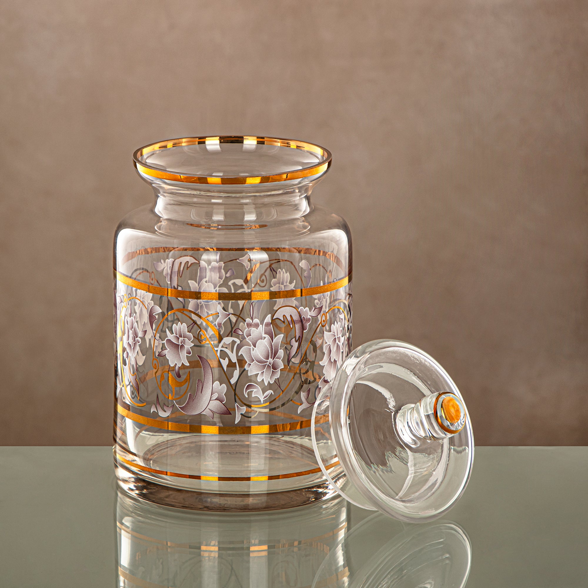 وعاء حلوى المرجان 1200ML، زجاج، نقش شفاف وذهبي (0185T-ZQDL) - تجمعات عائلية