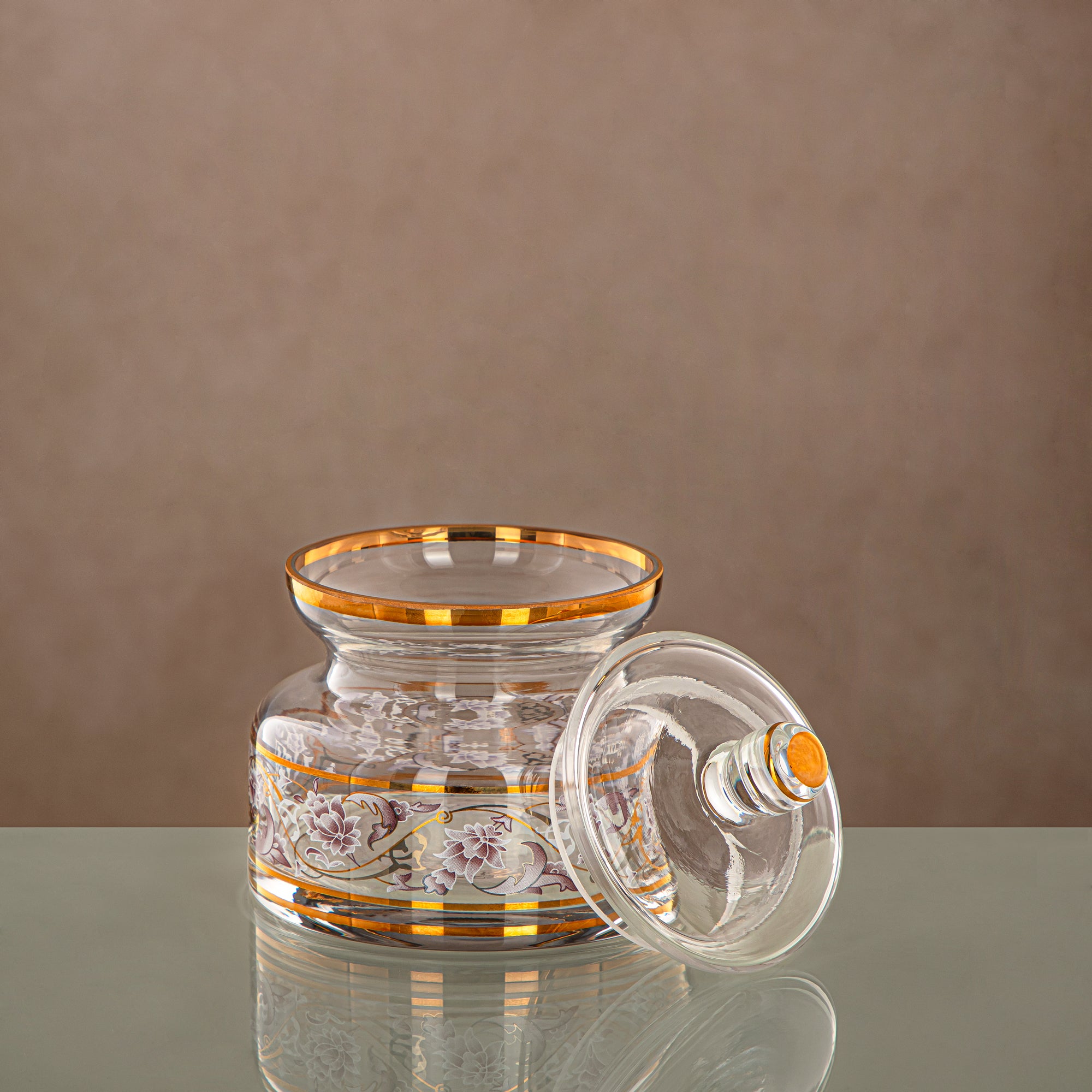 Almarjan Candy Bowl 450ML, Glass, Clear & Golden Pattern (0187T-ZQDL) - Family Gatherings