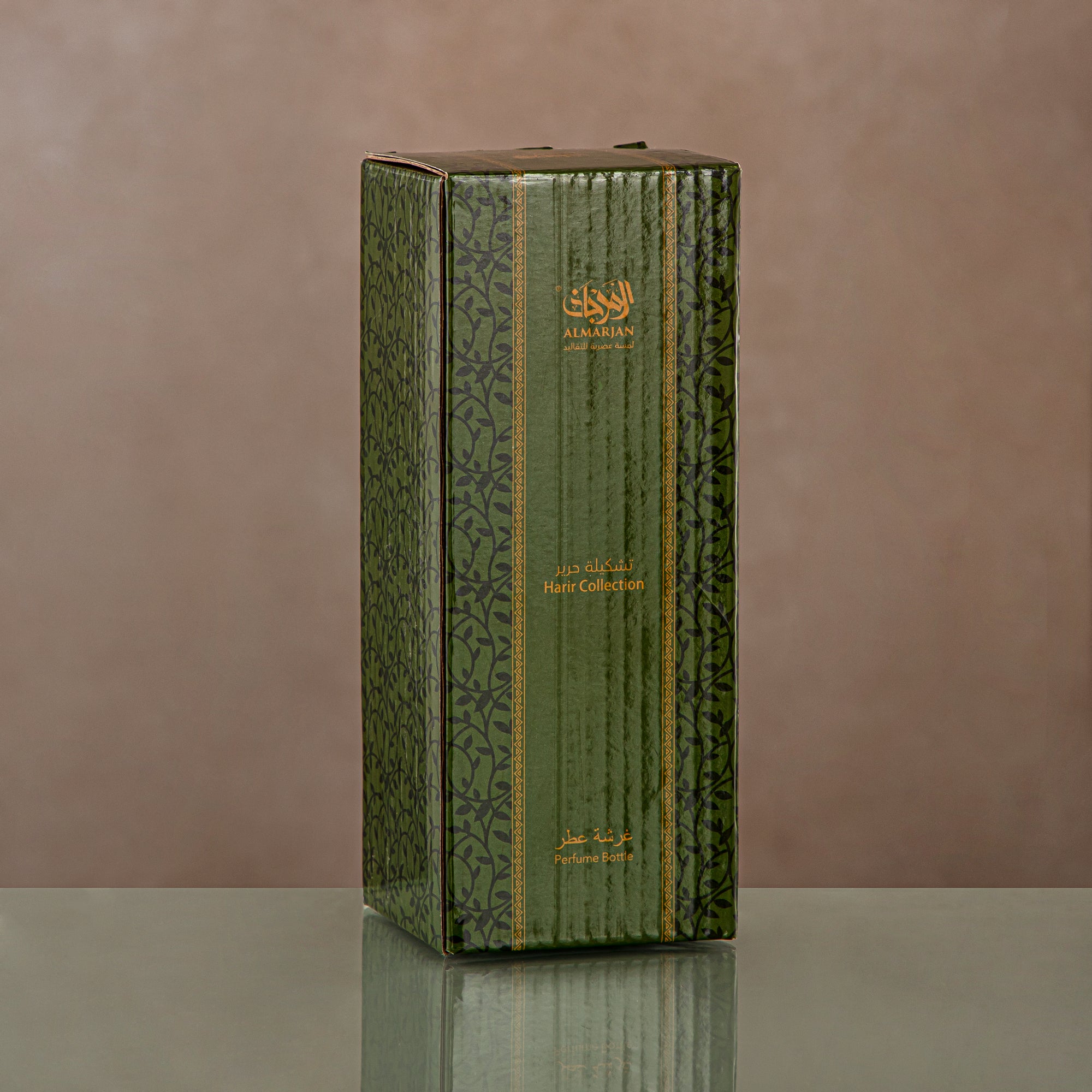 Almarjan Perfume Bottle 16.5 Tola, Glass, Clear & Golden Pattern (0862P-ZQDL) - Dehn Oud Bottle