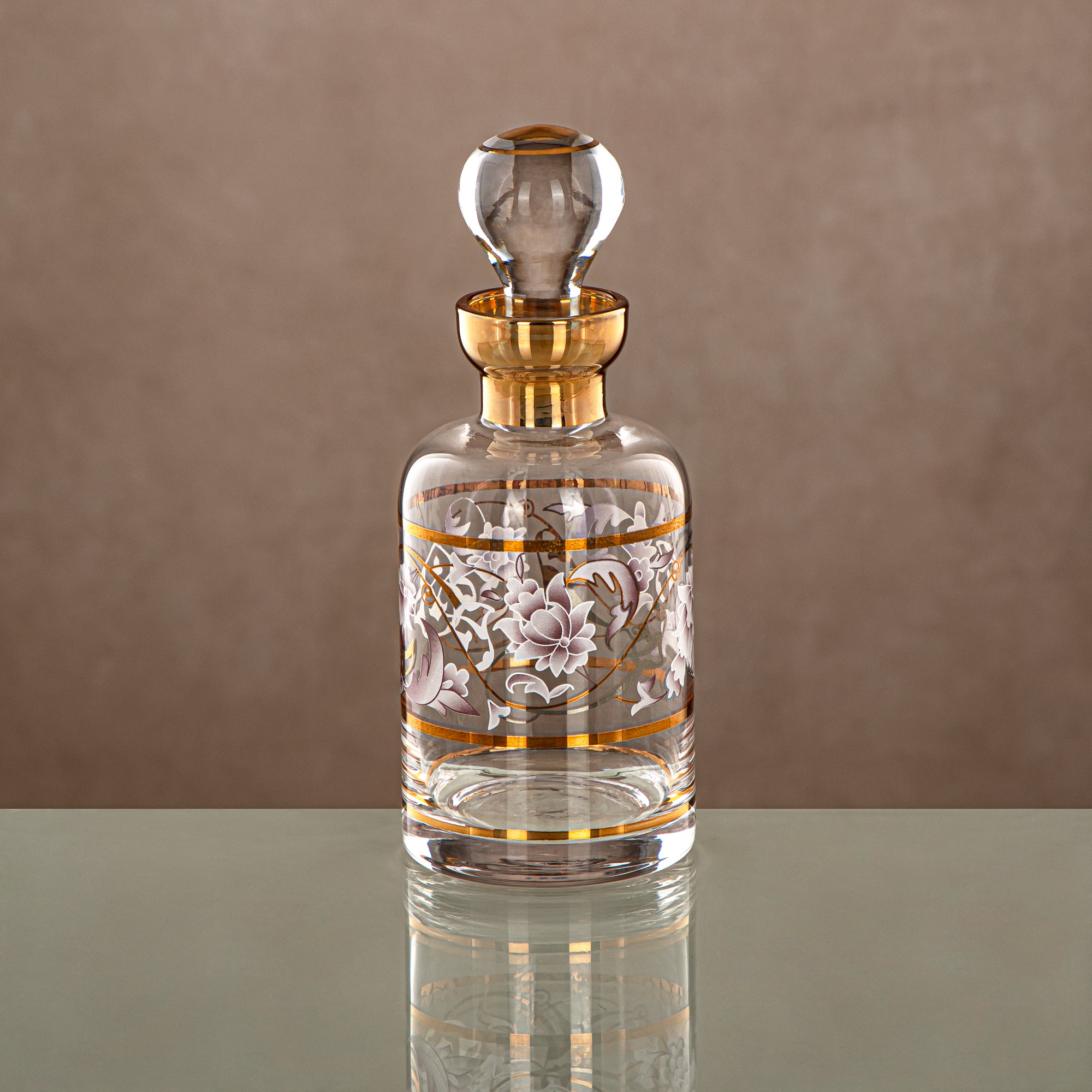 Almarjan Perfume Bottle 29 Tola, Glass, Clear & Golden Pattern (0863P-ZQDL) - Dehn Oud Bottle