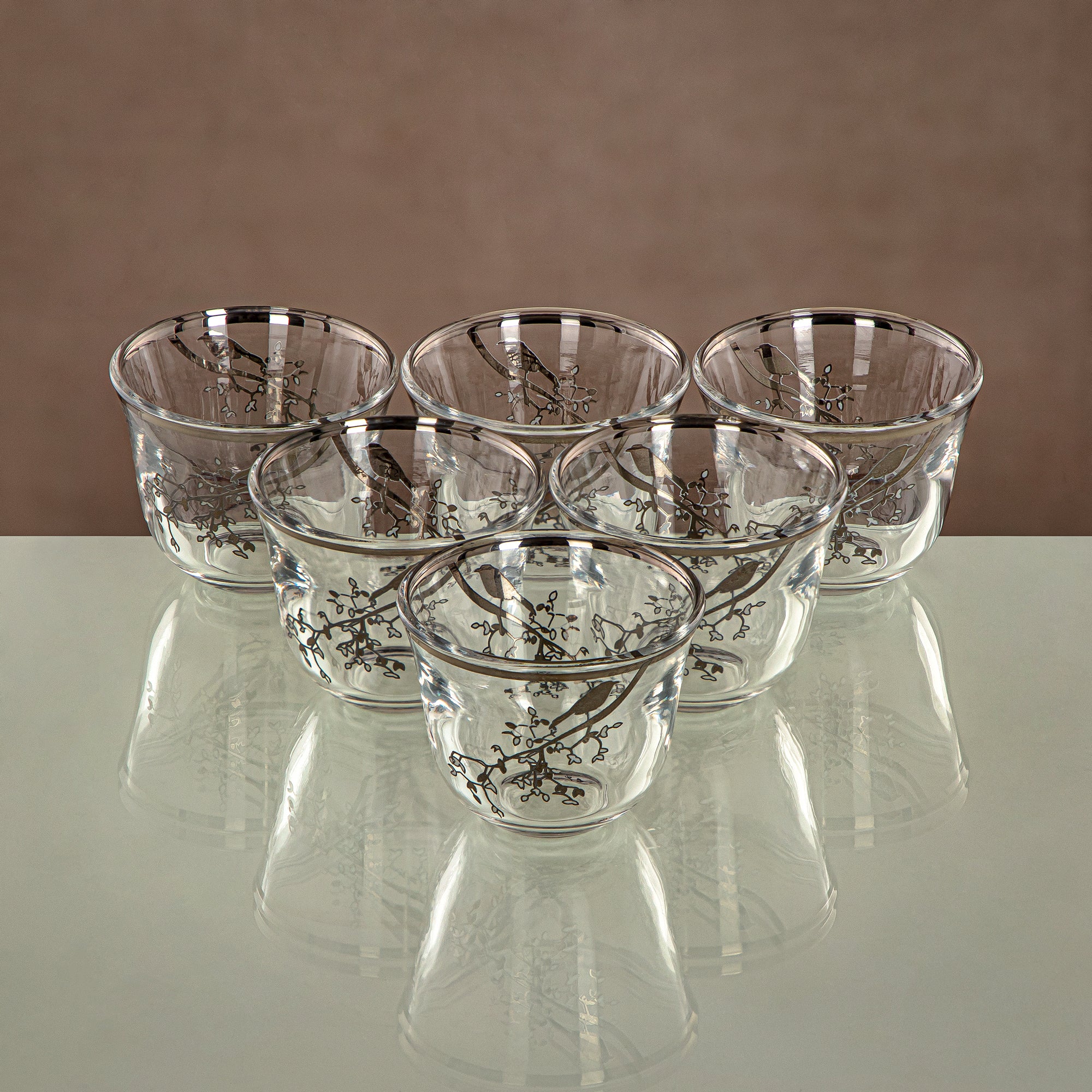 Almarjan Cawa Cup Set Clear & silver 6 pieces (1013B-XQZT-SIL) Gatherings, special occasions, Ramadan, eid
