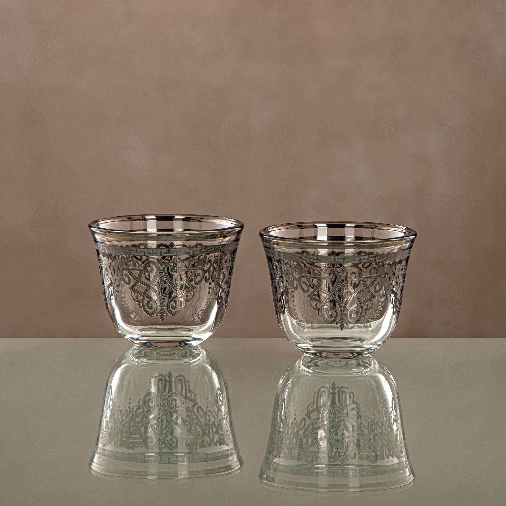 Almarjan Cawa Cup Set Clear & silver 6 pieces (1013B-YCS-SIL) Gatherings, special occasions, Ramadan, eid