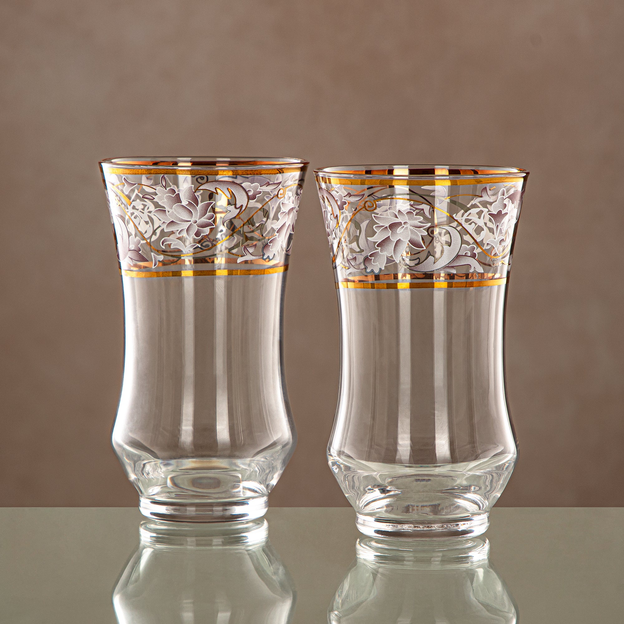 Almarjan Water Tumbler Set 6 Pieces, Glass, Clear & Golden Pattern (1152B-ZQDL) - Family Gatherings