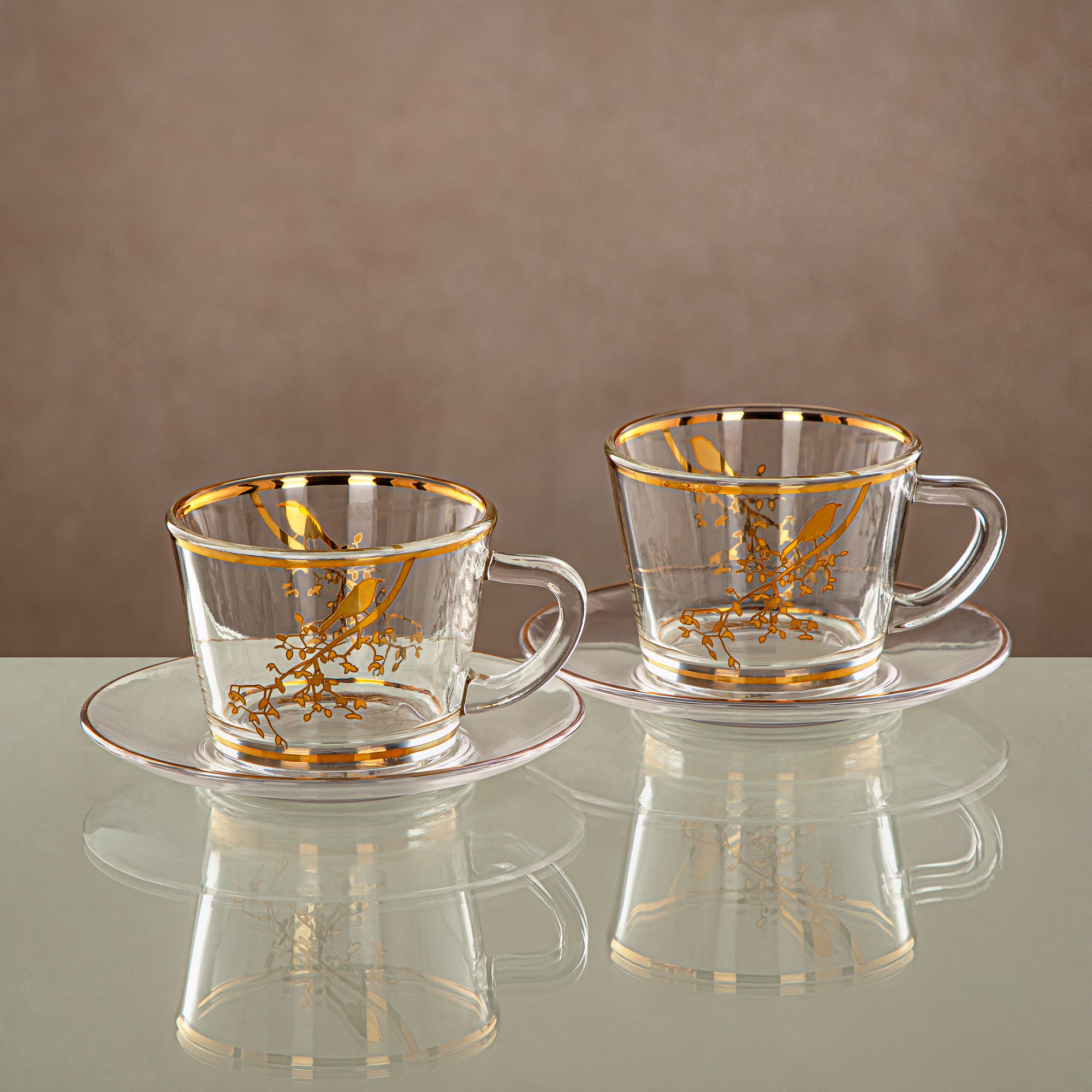 Almarjan Cup & Saucer Set Clear & Gold 6 pieces (1469B-0011P-XQZT-GLD) Gatherings, special occasions, Ramadan, eid