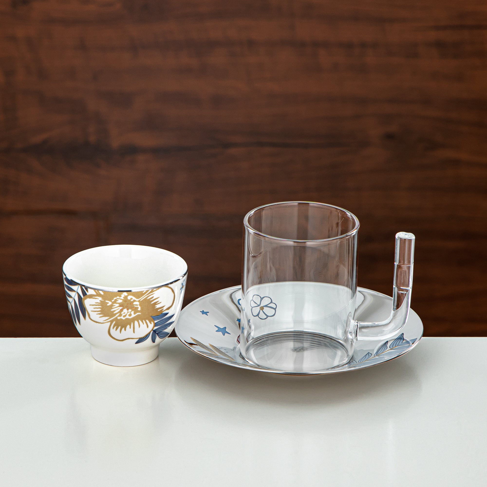 Almarjan Tea Set Borosilicate Glass, Stainless Steel & Porcelain 18 Pieces (18PCS-12196-2) – Blue Botanical Tea Collection