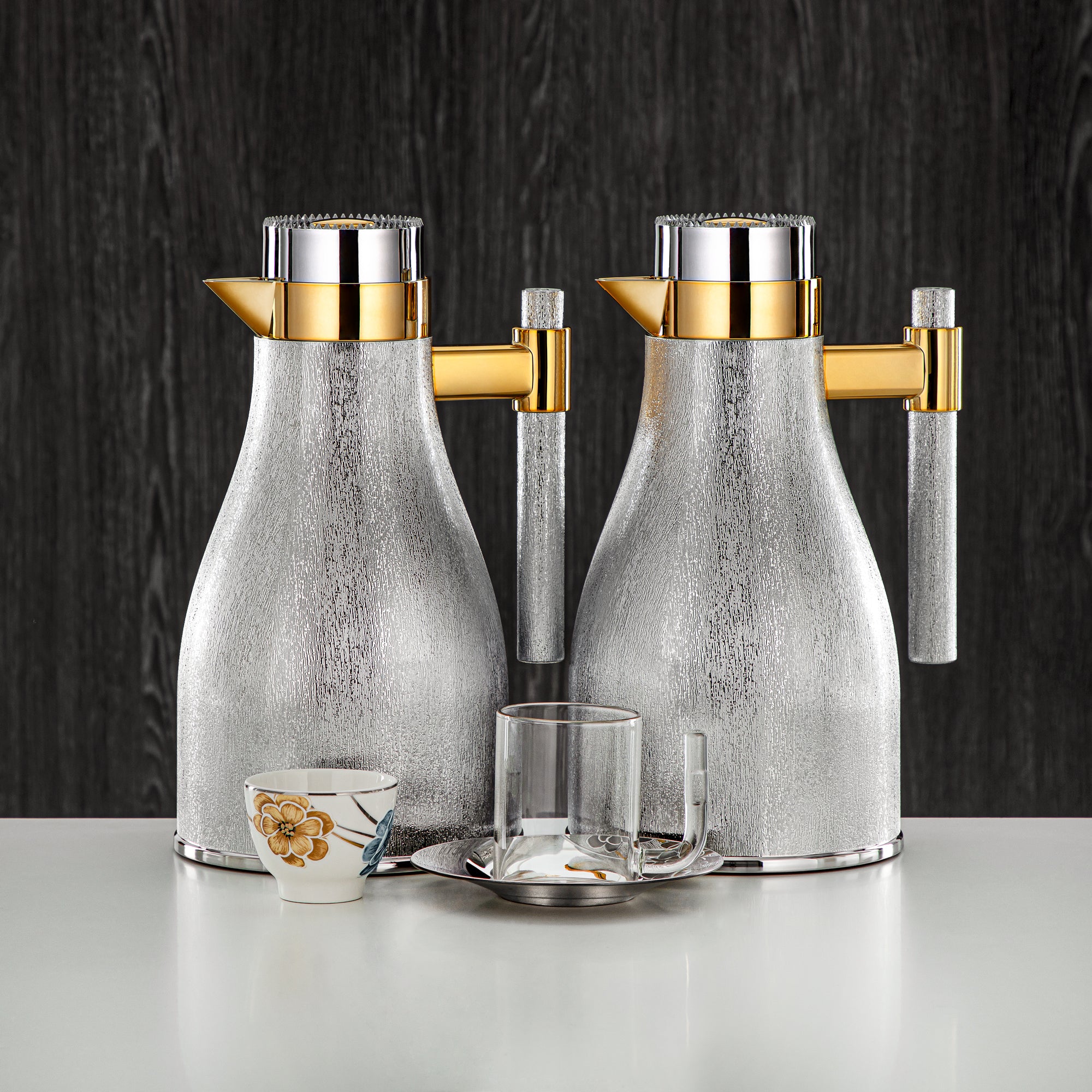 Almarjan Vacuum Flask Set 20 Pieces | Silver & Gold 1L + 1L (GOK-S-S-G + 18PCS-12256-2) – Elegant Serving | Gatherings, Special Occasions, Ramadan, Eid