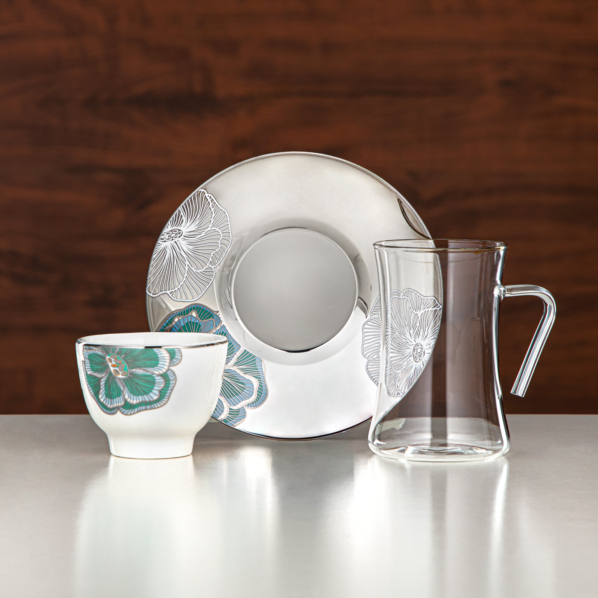 Almarjan Tea Set Borosilicate Glass, Stainless Steel & Porcelain 18 Pieces (18PCS-12257-1) – Emerald Bloom Tea Collection