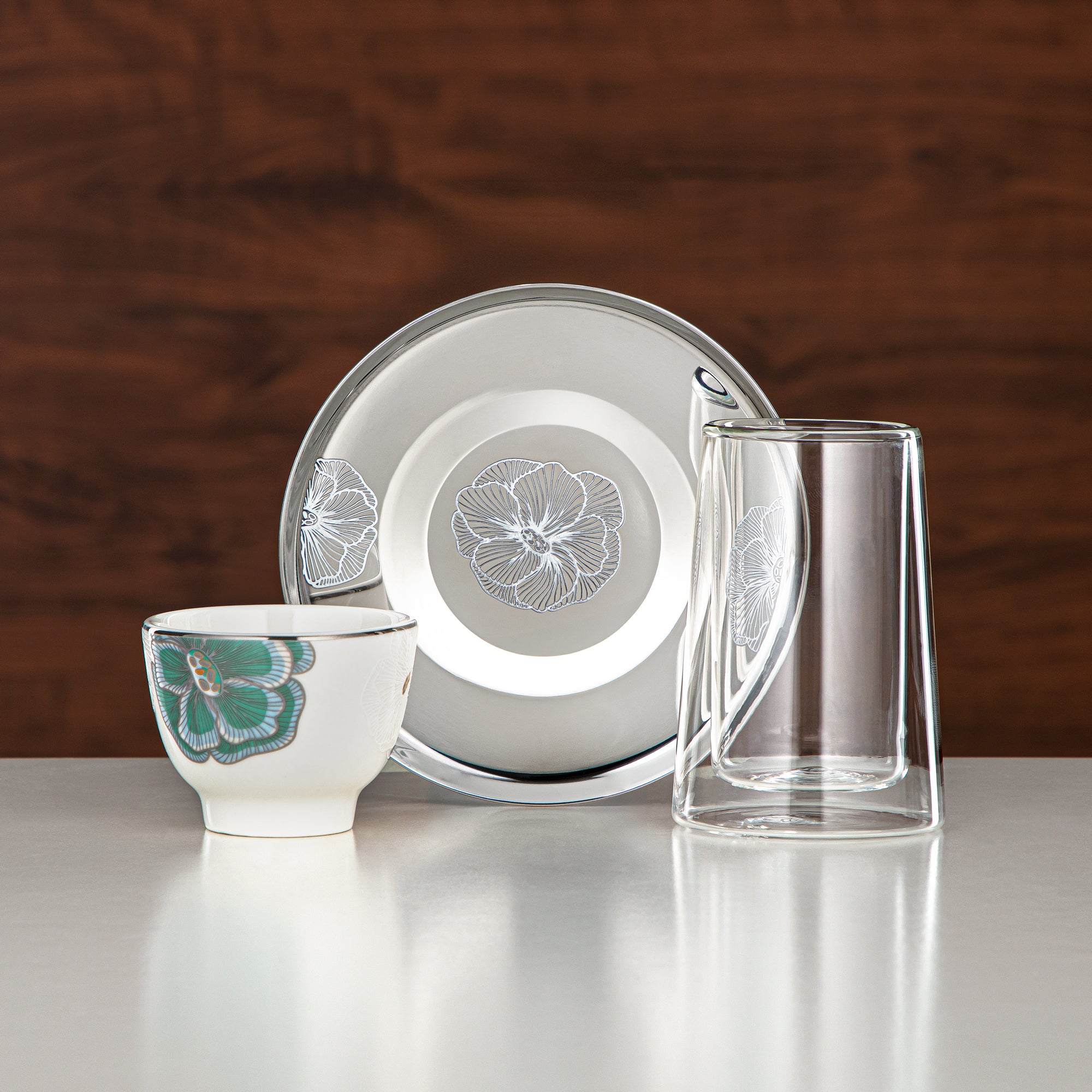 Almarjan Tea Set Double-Walled Borosilicate Glass, Stainless Steel & Porcelain 18 Pieces (18PCS-12257-3) – Emerald Bloom Tea Collection