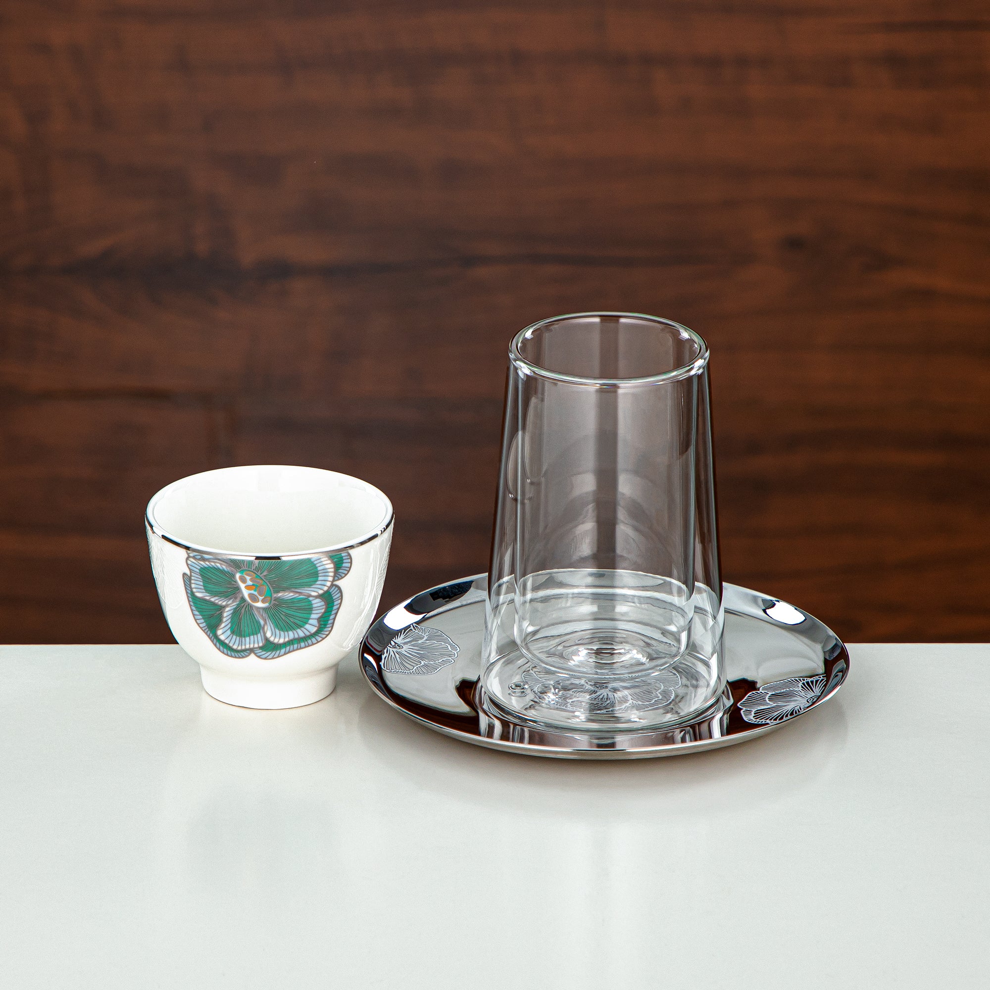 Almarjan Tea Set Double-Walled Borosilicate Glass, Stainless Steel & Porcelain 18 Pieces (18PCS-12257-3) – Emerald Bloom Tea Collection