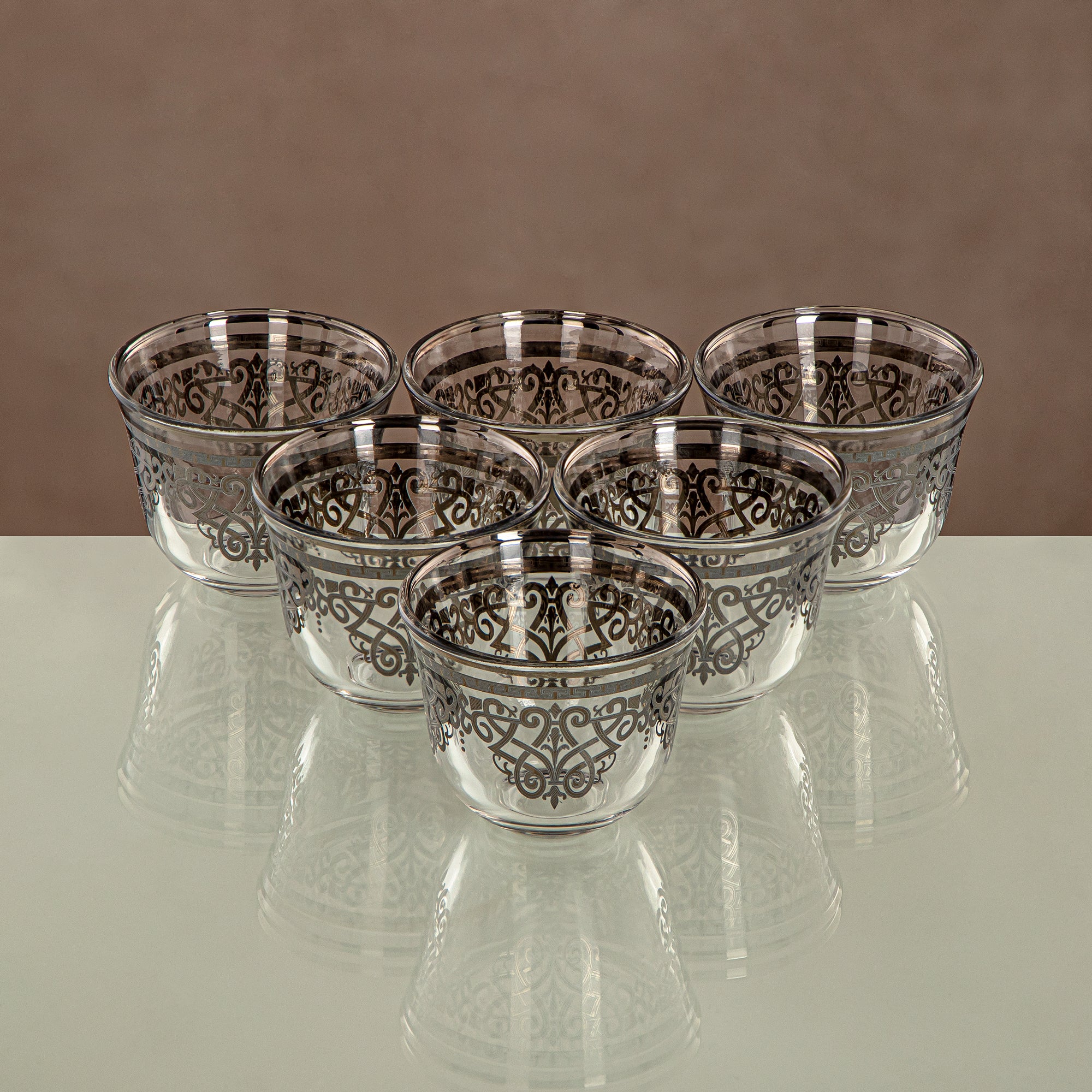 Almarjan Tea Set Clear & Silver 18 pieces (18PCS SET-YCS-SIL) Gatherings, special occasions, Ramadan, eid