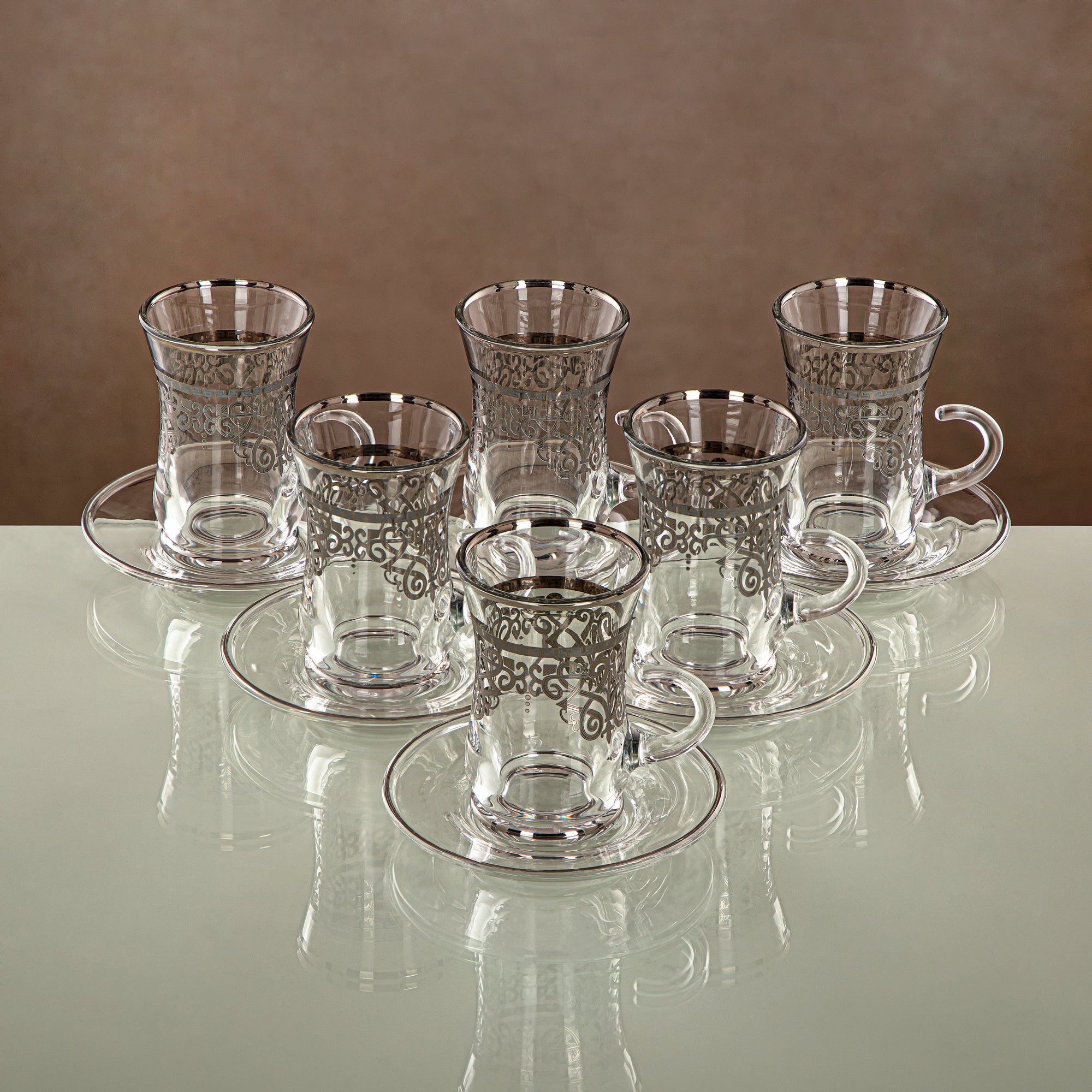 Almarjan Tea Set Clear & Silver 18 pieces (18PCS SET-YCS-SIL) Gatherings, special occasions, Ramadan, eid