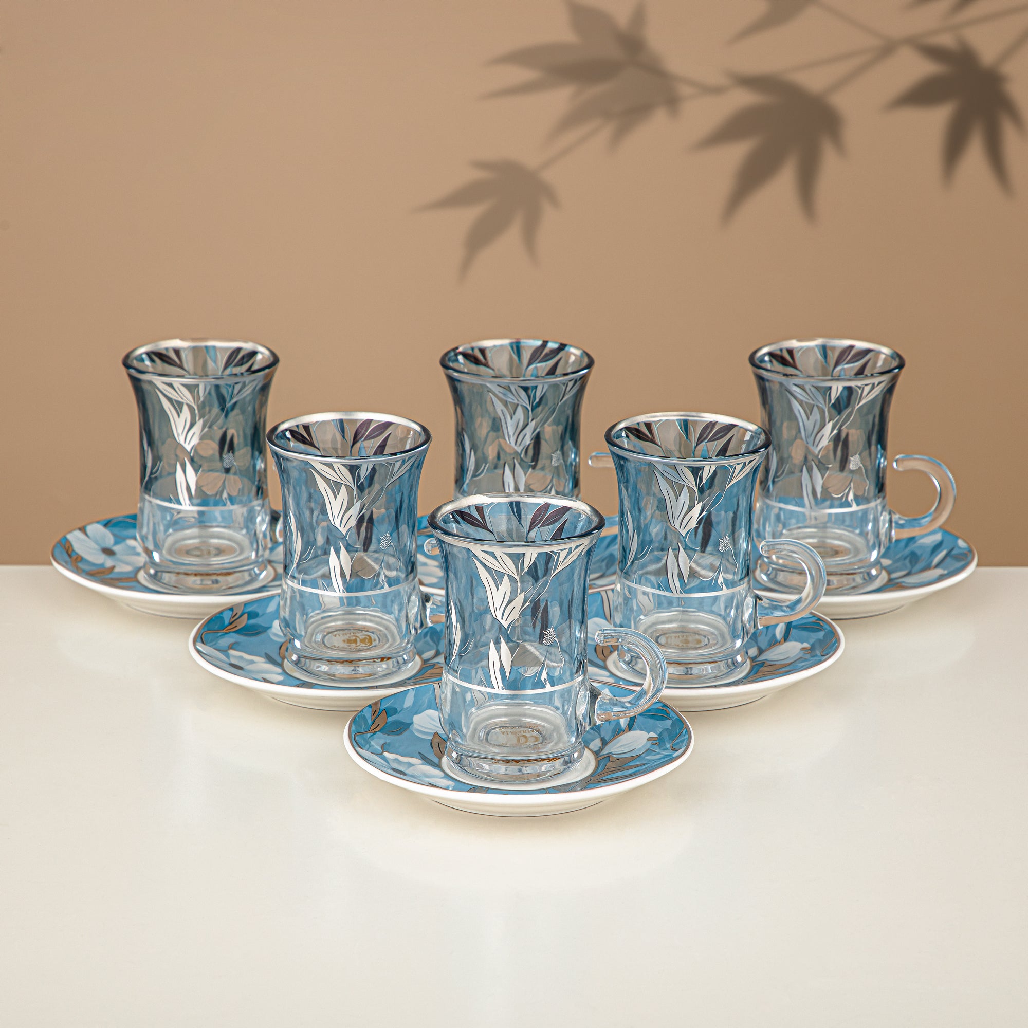 Almarjan Vacuum Flask Set 24 Pieces, 1L + 1L, Floral & Matt Silver (24-JBH-TR-AZ01S) - Tea & Coffee Complete Set