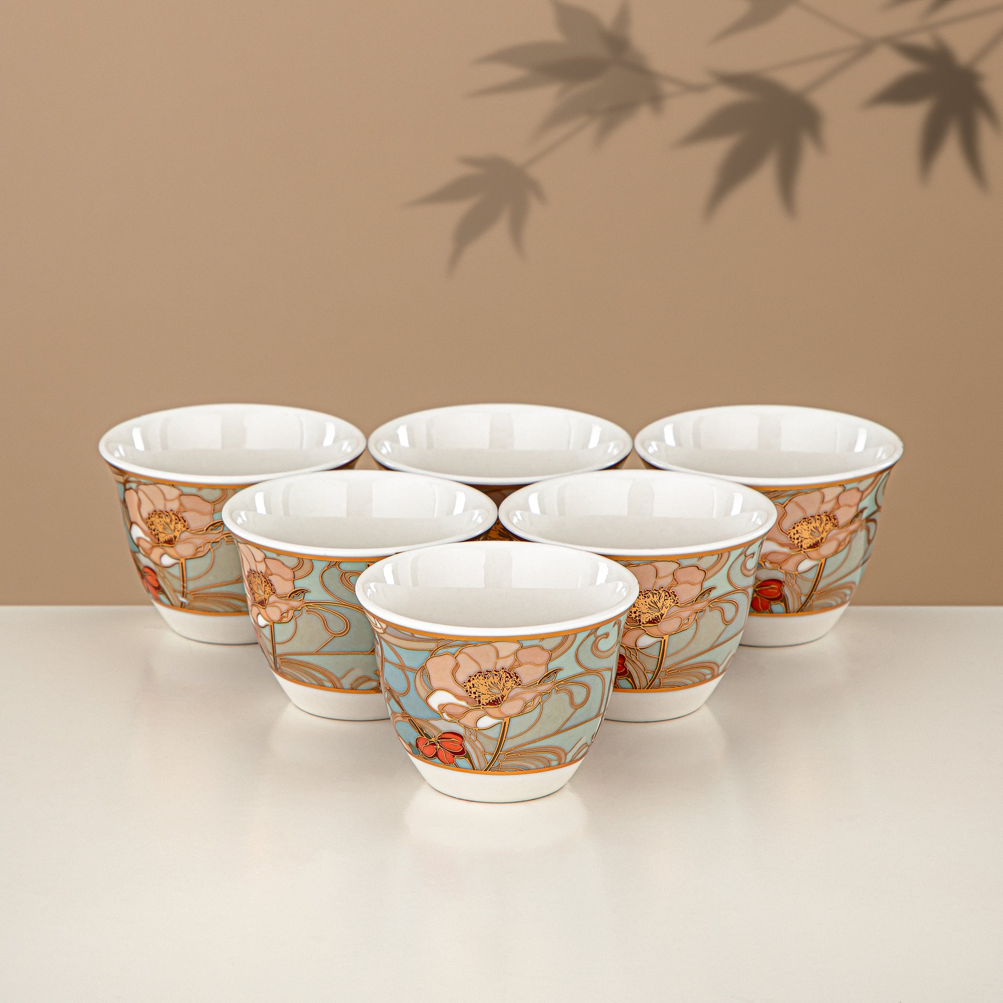 Almarjan Vacuum Flask Set 24 Pieces, 1L + 1L, Floral & Matt Gold (24-JBH-TR-AZ02G) - Tea & Coffee Complete Set