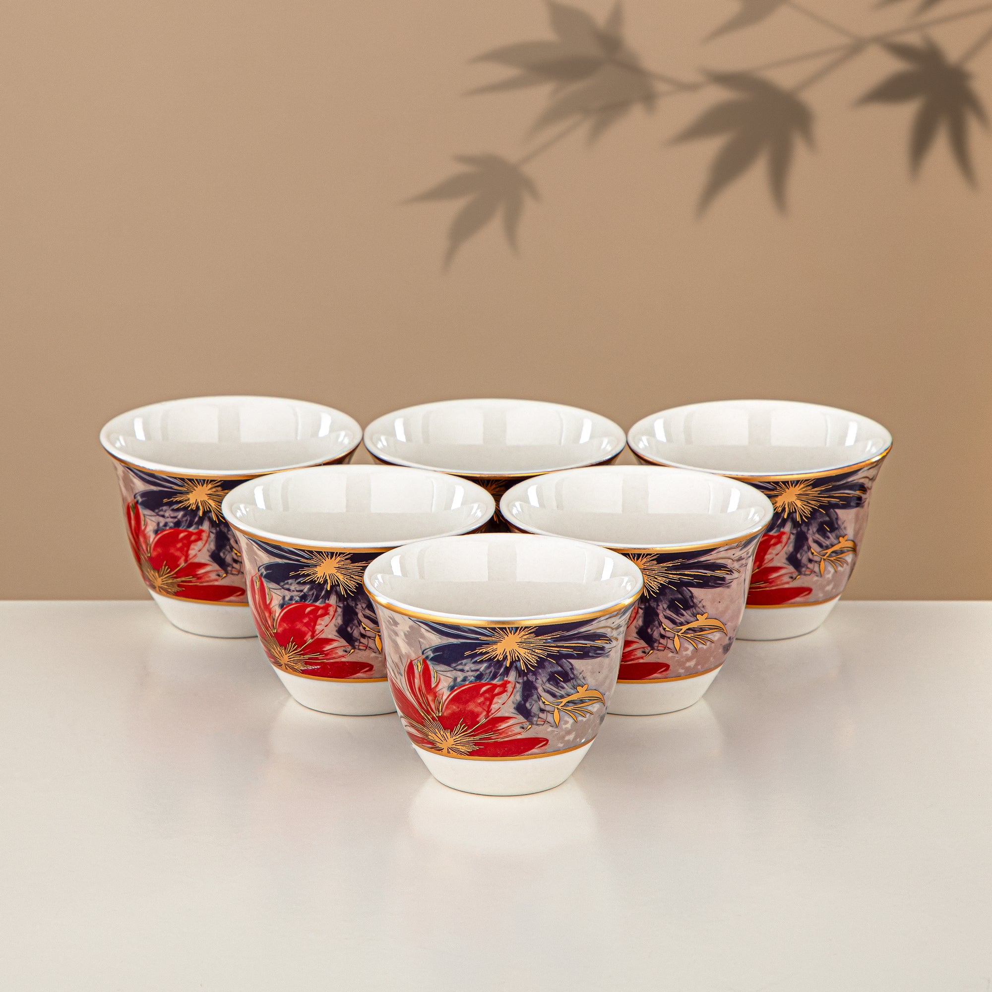 ألمرجان طقم ترامس 24 قطعة، 1 لتر + 1 لتر، مزهر ومطفي ذهبي (24-JBH-TR-AZ05G) - طقم الشاي والقهوة الكامل