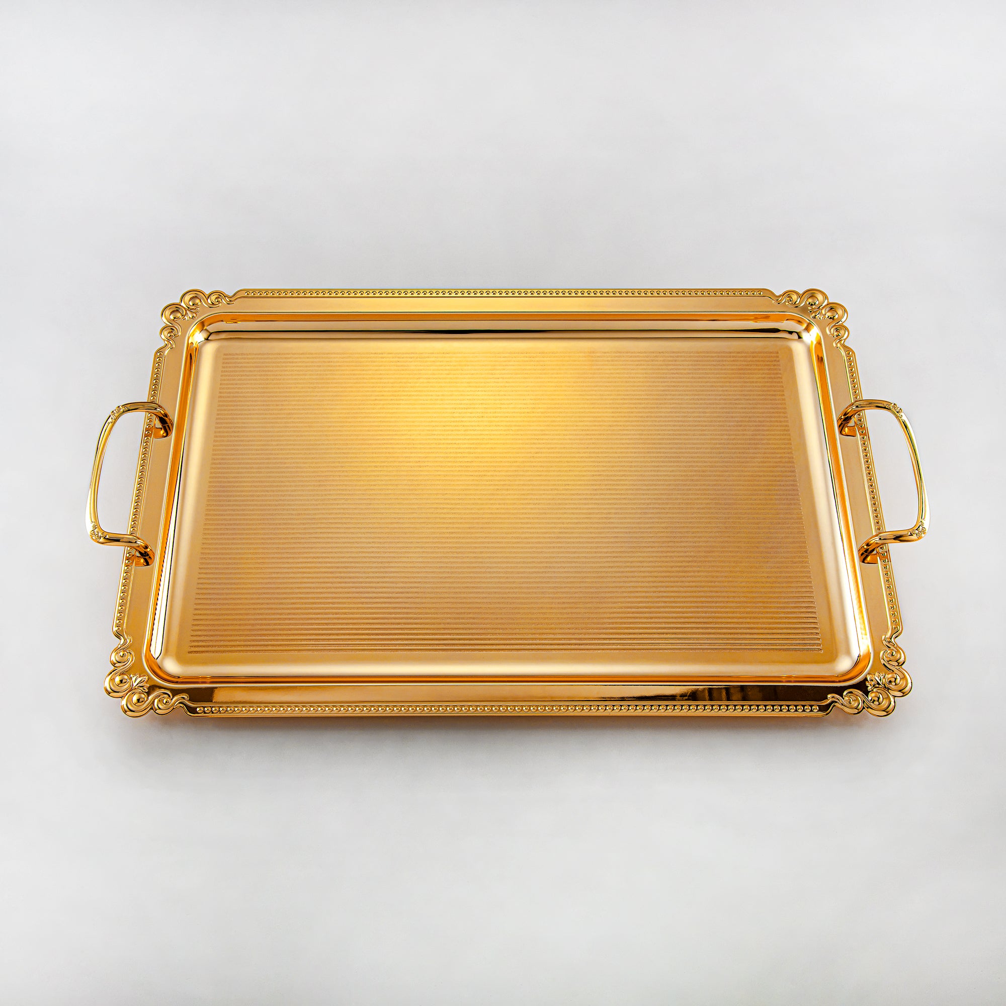 Almarjan Serving Tray Set - 3 Pieces, Golden (332XLLM-FG) | Ramadan & Special Occasions