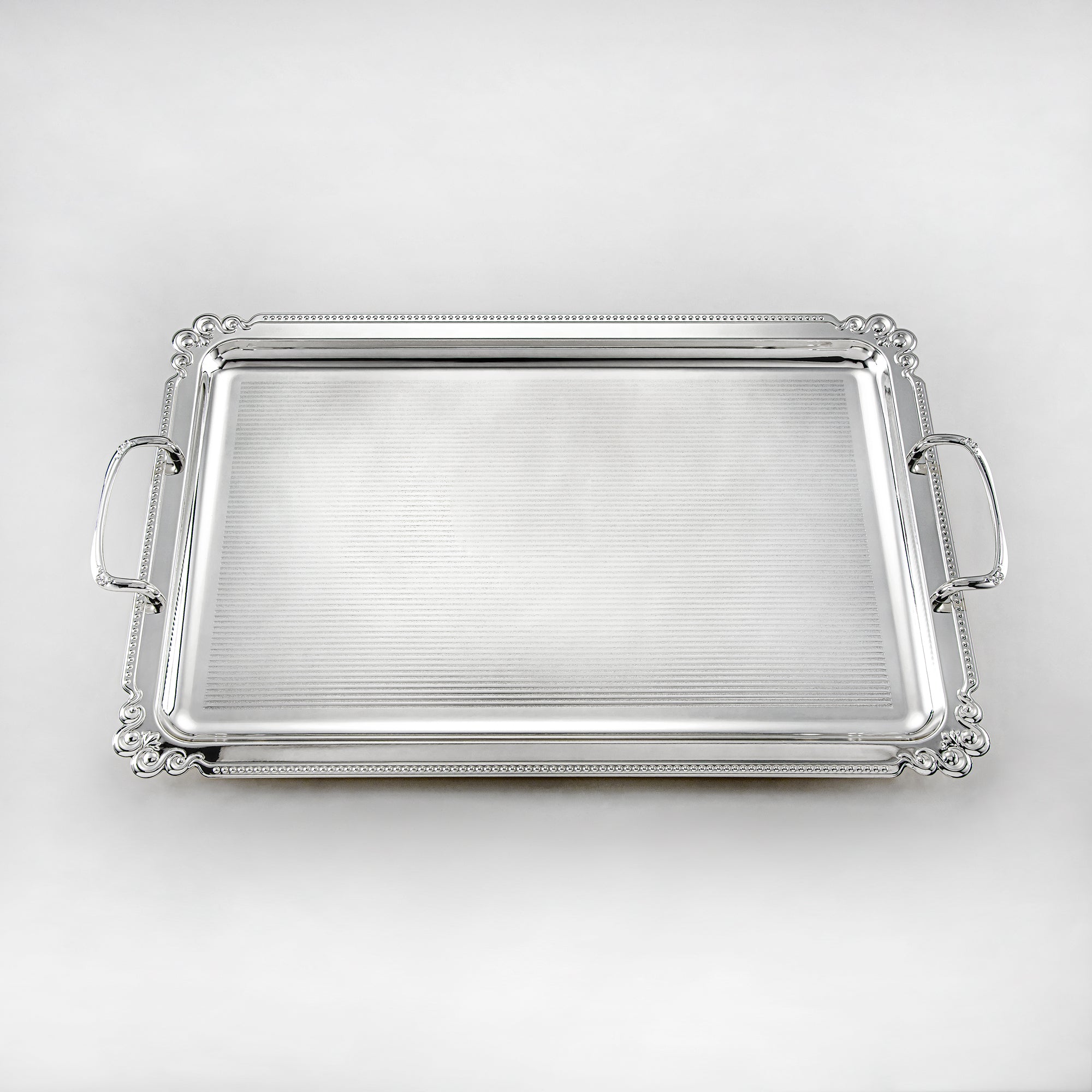 Almarjan Serving Tray Set - 3 Pieces, Silver (332XLLM-S) | Ramadan & Special Occasions