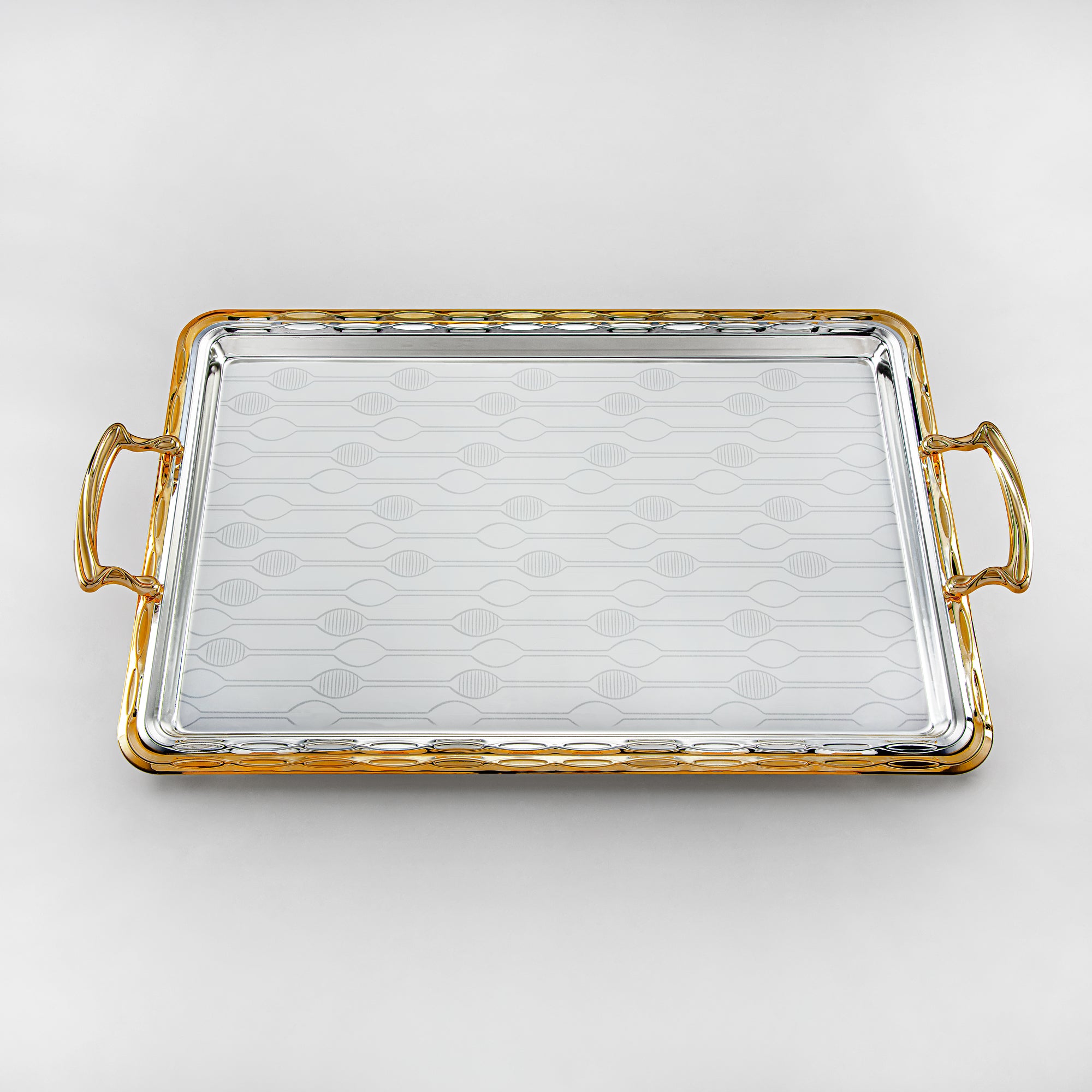 Almarjan Serving Tray Set - 3 Pieces, Silver & Golden (333XLLM-SG) | Ramadan & Special Occasions