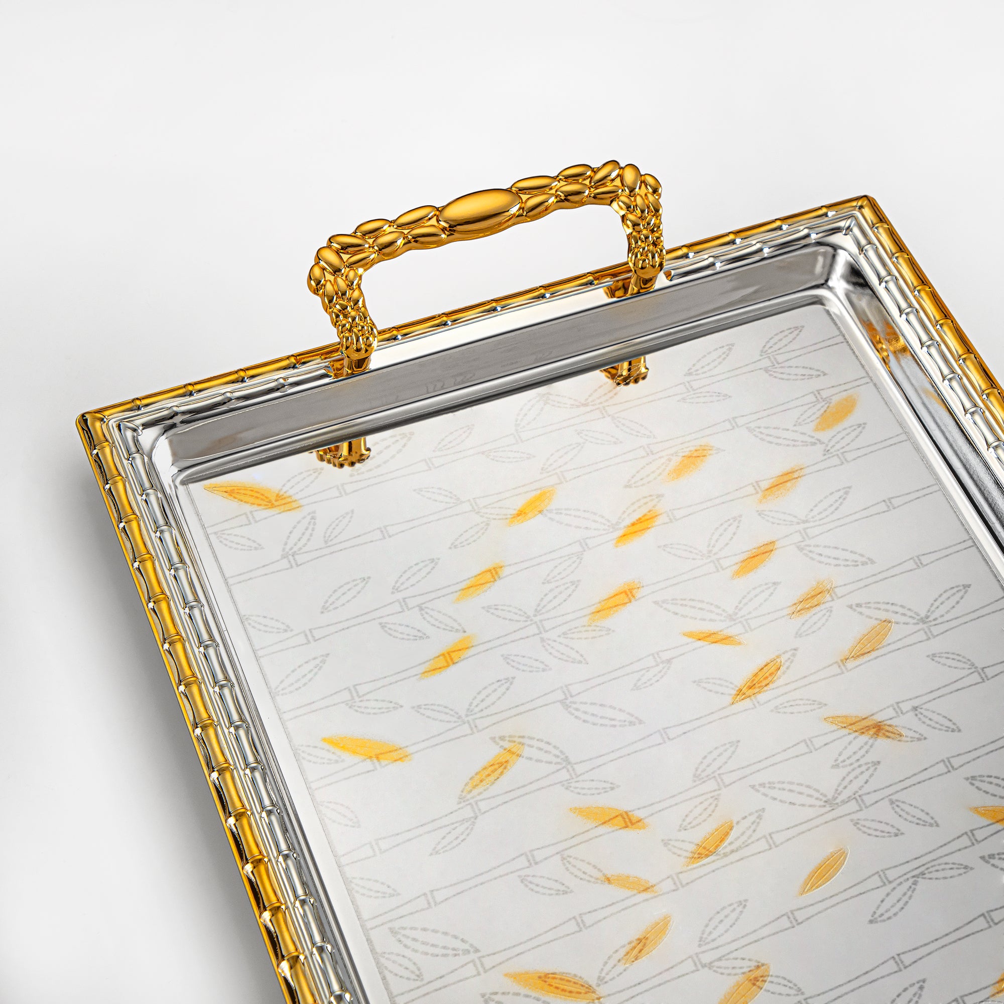 Almarjan Serving Tray Set - 3 Pieces, Silver & Golden (335XLLM-SG) | Ramadan & Special Occasions