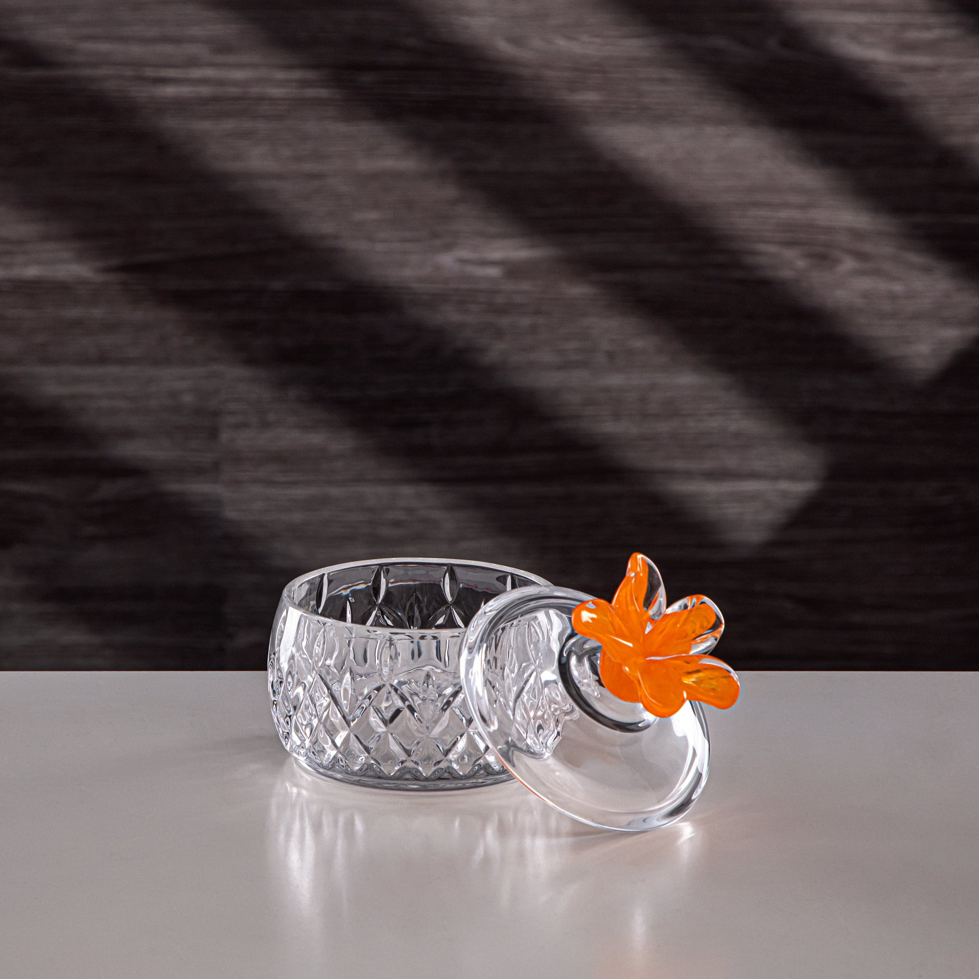 Almarjan Sugar Bowl Glass Clear with Orange Flower