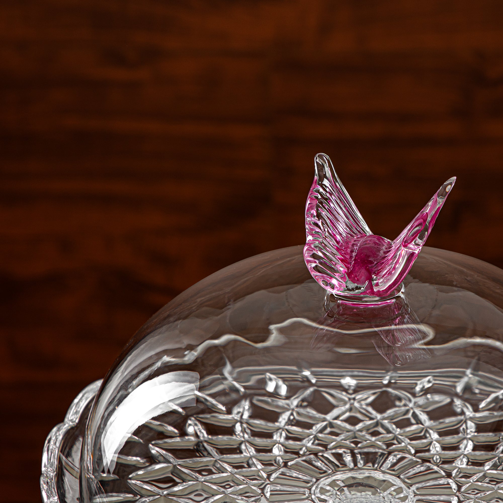 Almarjan Cake Stand 31CM Glass Clear & Pink (41275-330FL-BG) Elegant Hosting Pieces