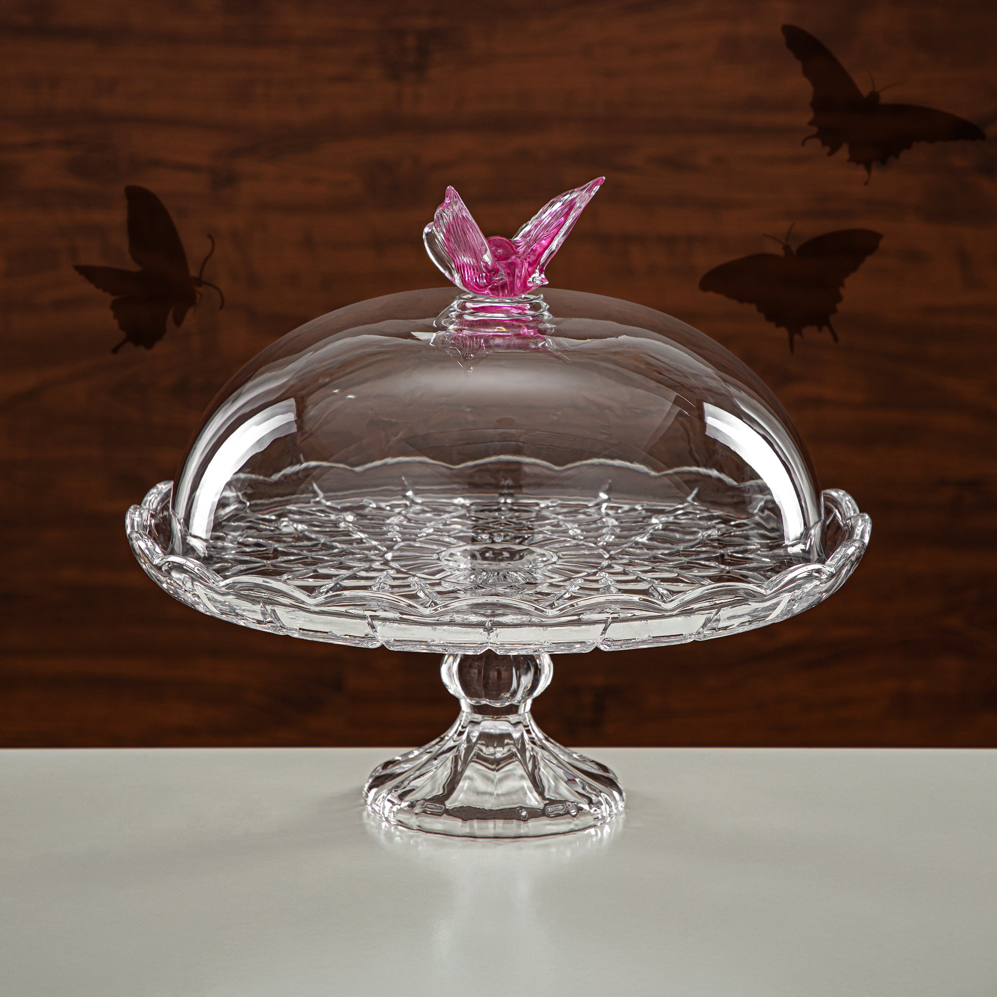 Almarjan Cake Stand 31CM Glass Clear & Pink (41275-330FL-BG) Elegant Hosting Pieces