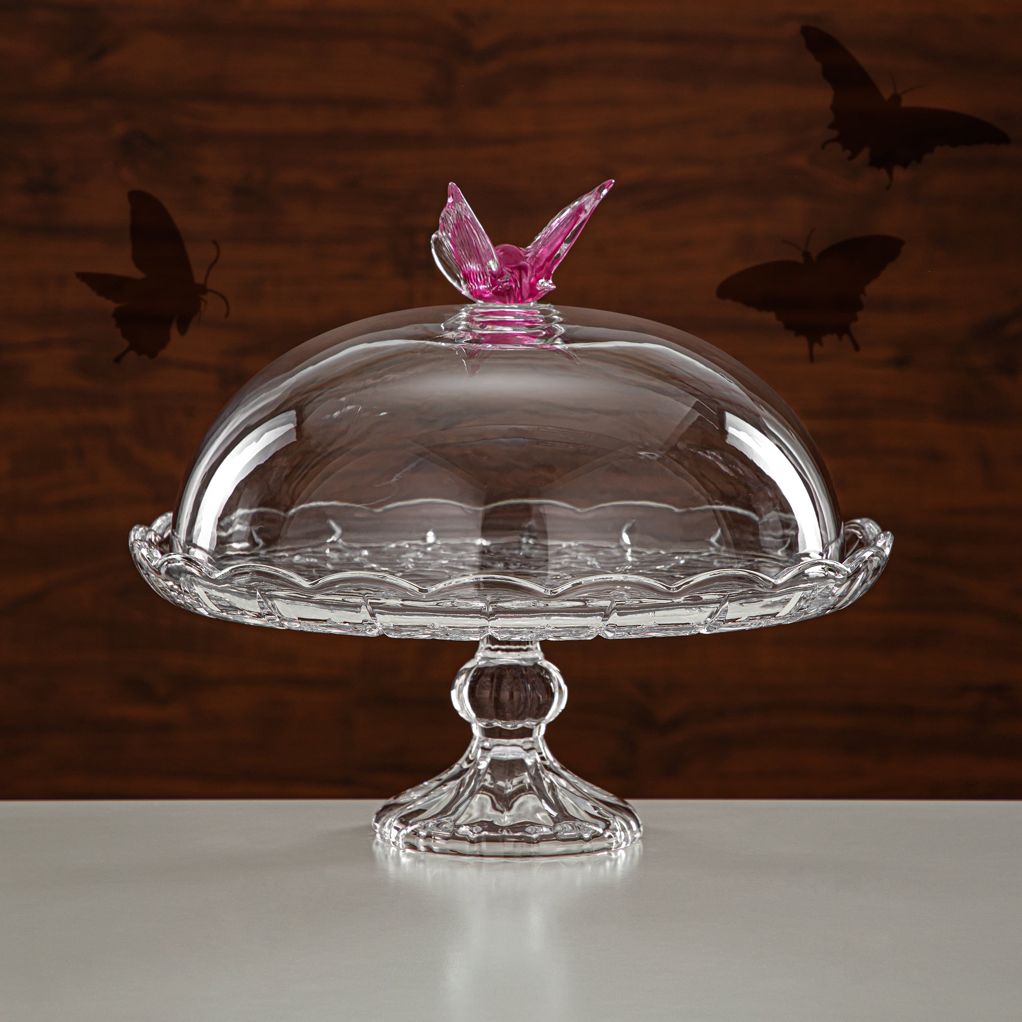 Almarjan Cake Stand 31CM Glass Clear & Pink (41275-330FL-BG) Elegant Hosting Pieces