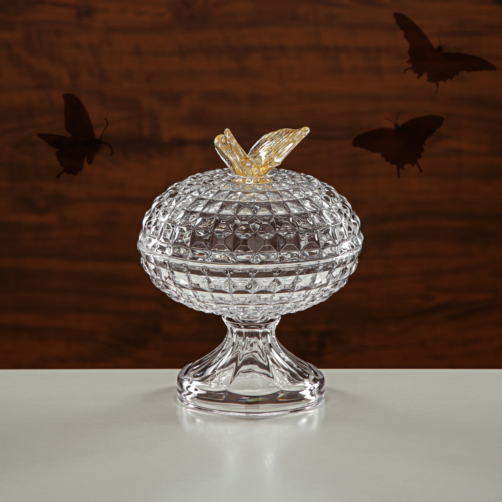 وعاء حلوى المرجان 14.5 سم زجاج شفاف وعسلي (42084-150-BA) قطع أنيقة للضيافة