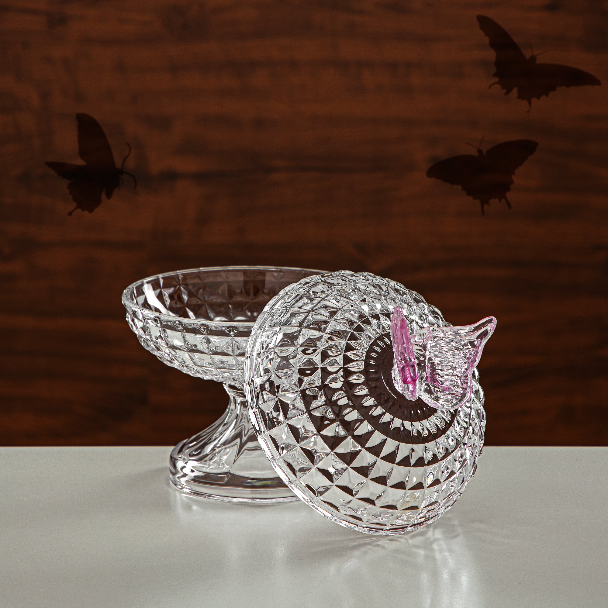 وعاء حلوى المرجان 14.5 سم زجاج شفاف ووردي (42084-150-BG) قطع أنيقة للضيافة