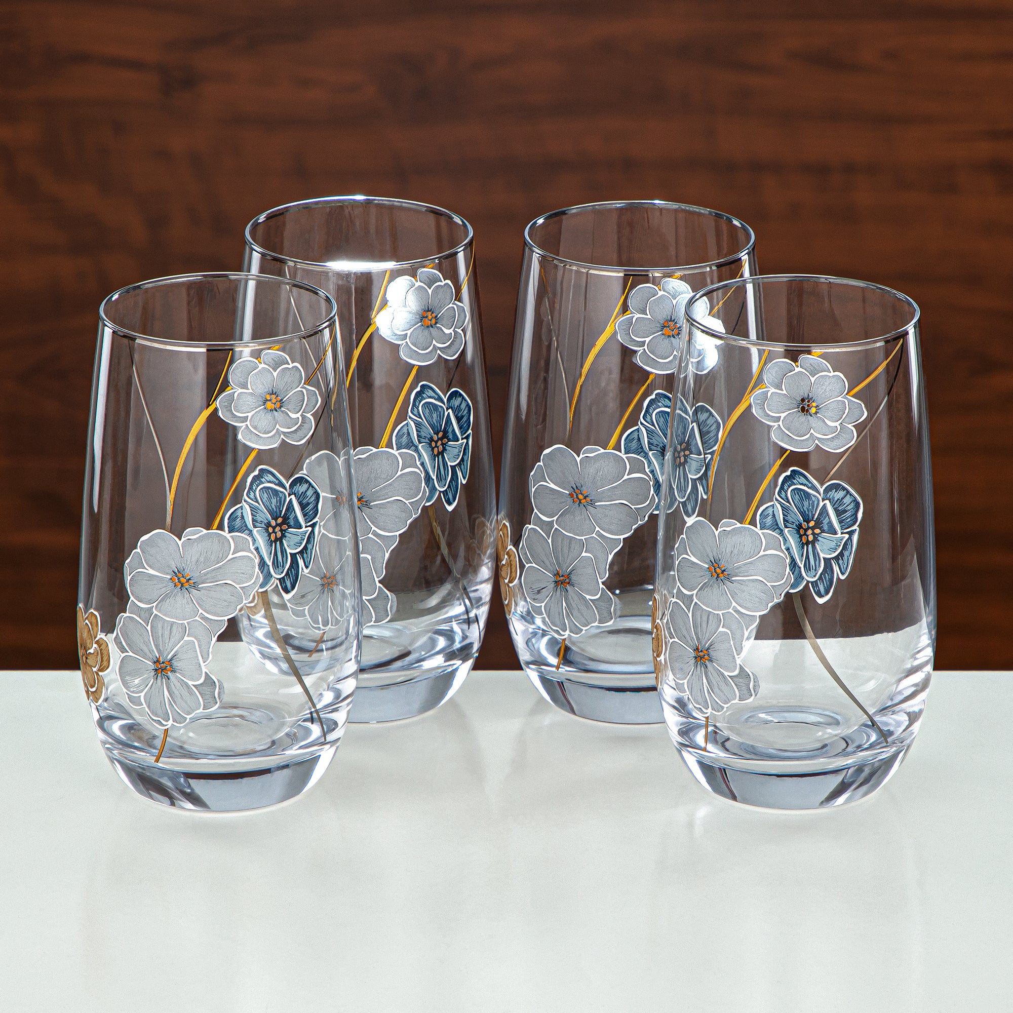 Almarjan Floral Glass Tumbler Set Printed Glass 4 Pieces (8233-5-12256) – Elegant Everyday Serveware