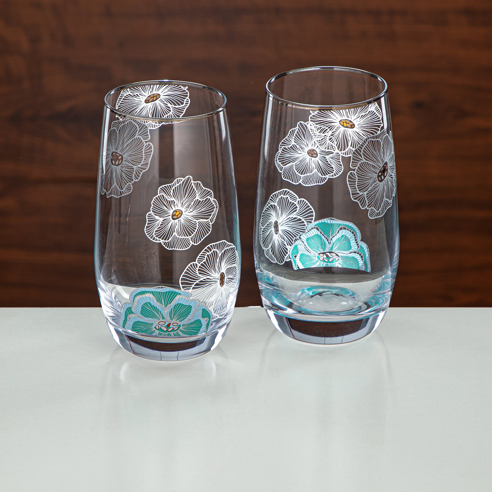 Almarjan Floral Glass Tumbler Set Printed Glass 4 Pieces (8233-5-12257) – Emerald Bloom Serveware Collection
