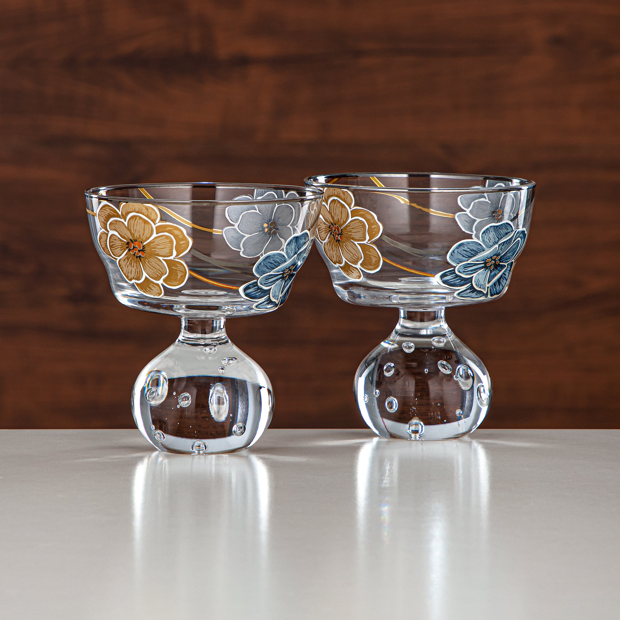 Almarjan Ice Cream Cup Set Printed Glass 3 Pieces (8387-5-12256) – Elegant Floral Dessert Collection