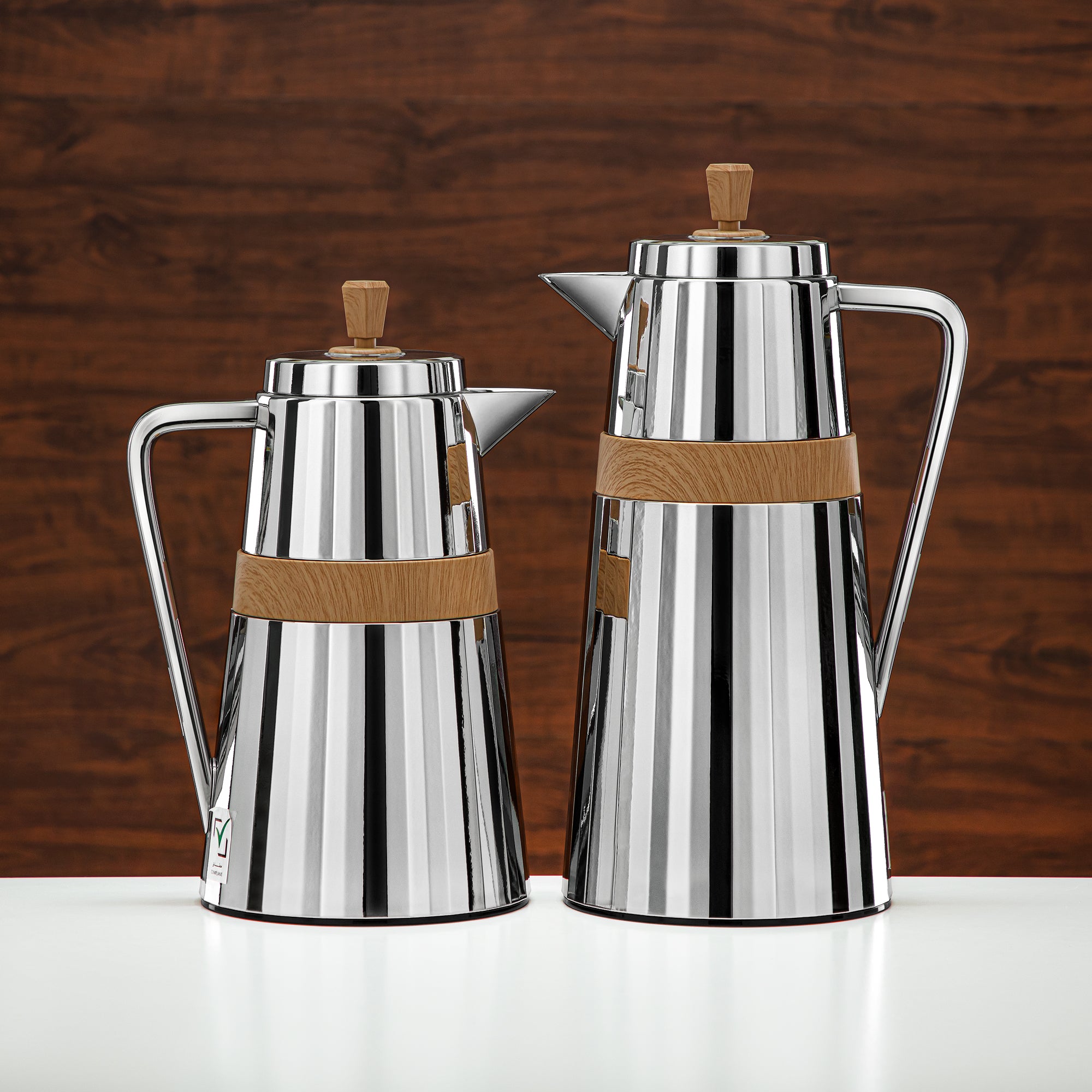 Almarjan 2 Pieces Vacuum Flask Set Silver & Wood - C77-SCW