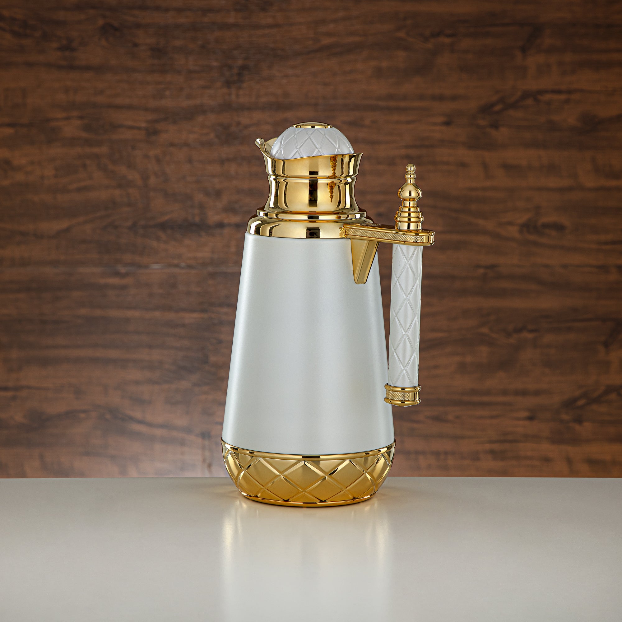 Almarjan Vacuum Flask Set, Push Button - 0.7L + 1L, White & Gold (CBY+CBZ-RWG) - Classic Vacuum Flasks