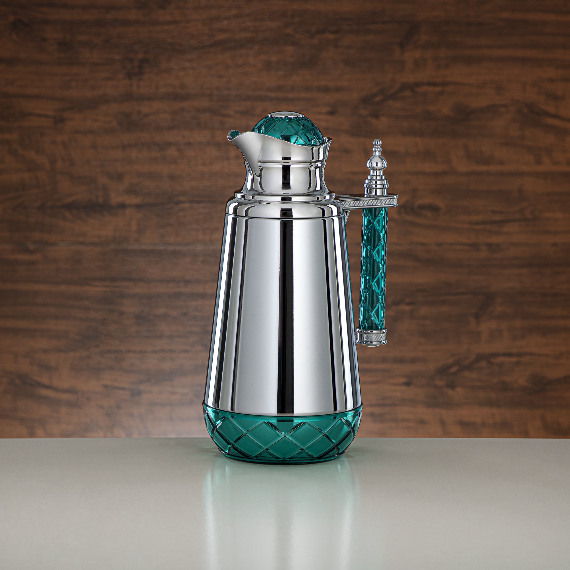 ألمرجان طقم ترامس، زر ضغط، مقبض أكريليك - 0.7 لتر + 1 لتر، فضي وأخضر (CBY+CBZ-SCG) - قوارير فراغ كلاسيكية ترامس