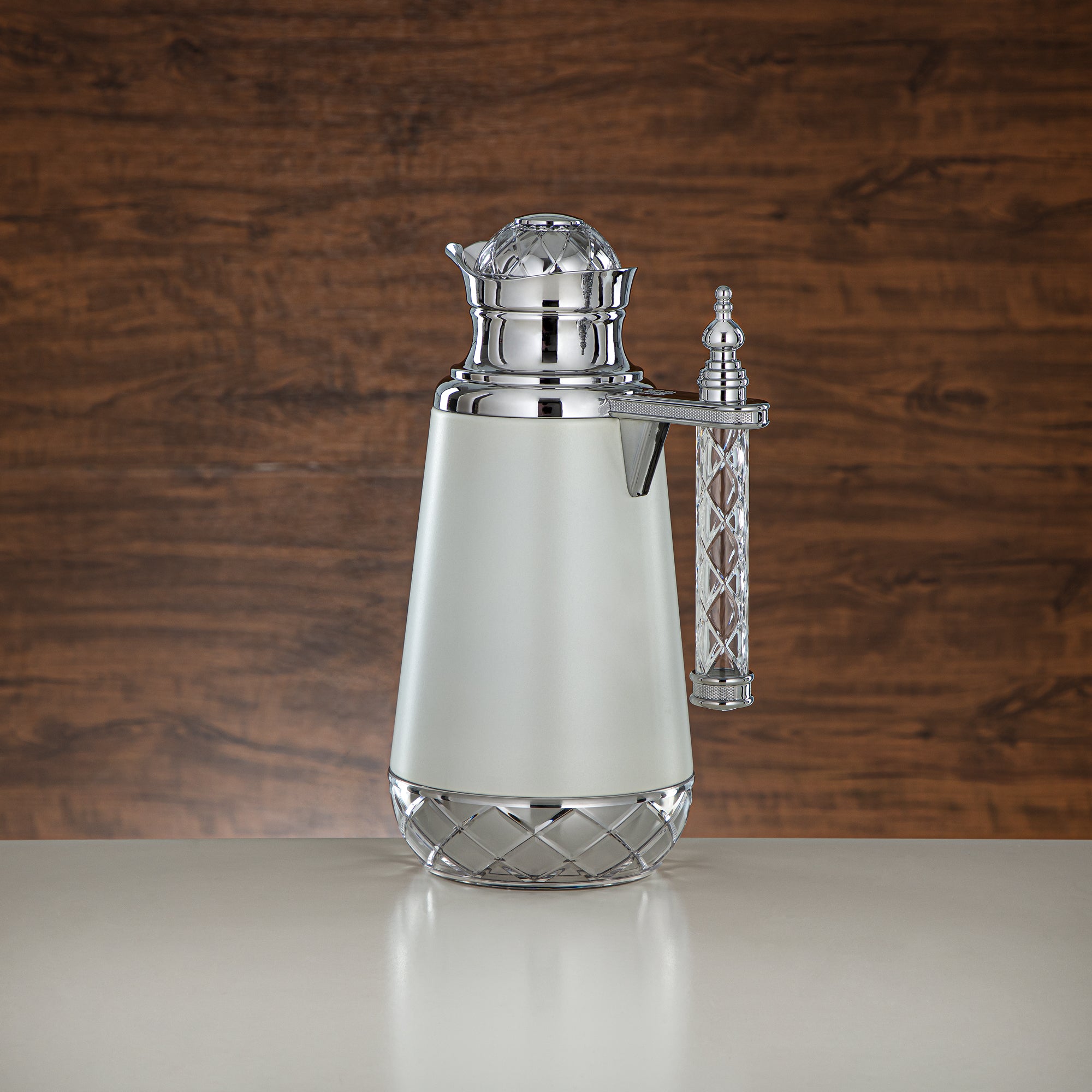 Almarjan Vacuum Flask Set, Push Button, Acrylic Handle - 0.7L + 1L, White & Silver (CBY+CBZ-WCC) - Classic Vacuum Flasks