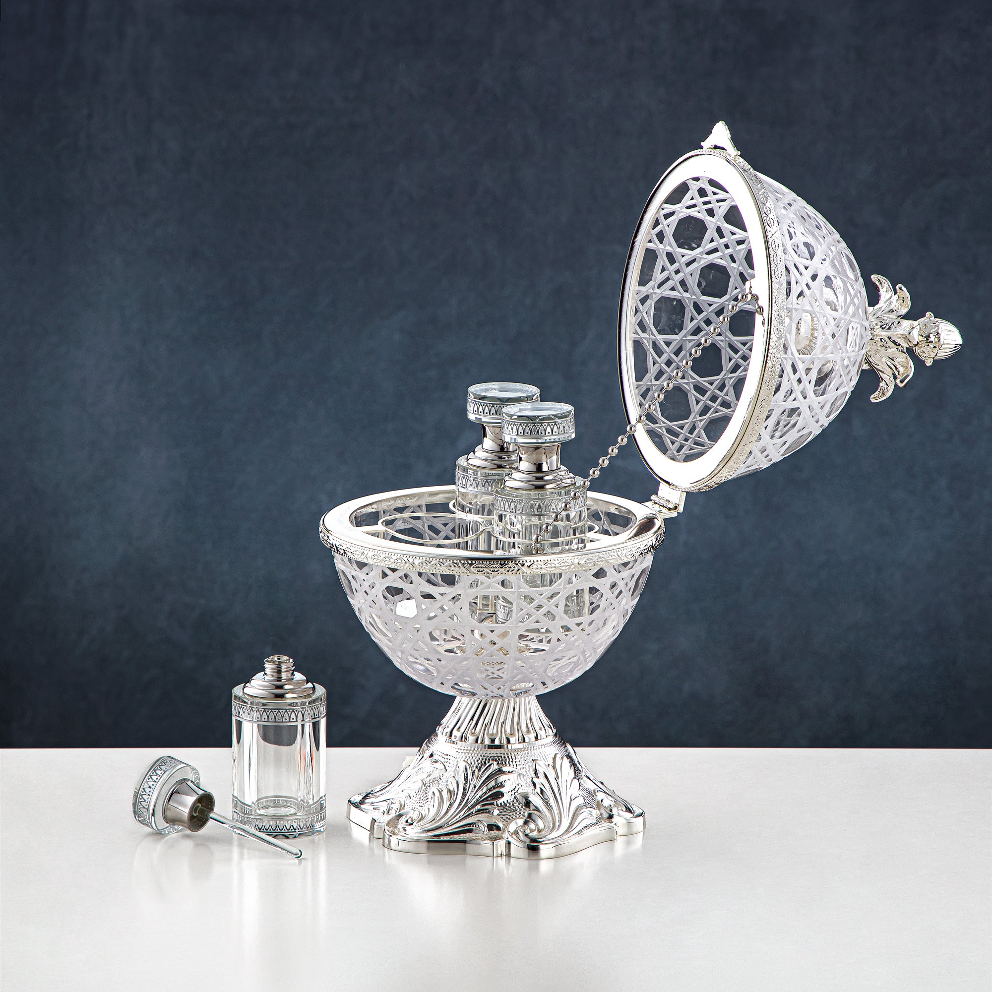 Almarjan Incense Burner & Perfume Set Silver 2 Pieces (CC20230817+CC20230909) – Elegant Serving | Ramadan & Gatherings