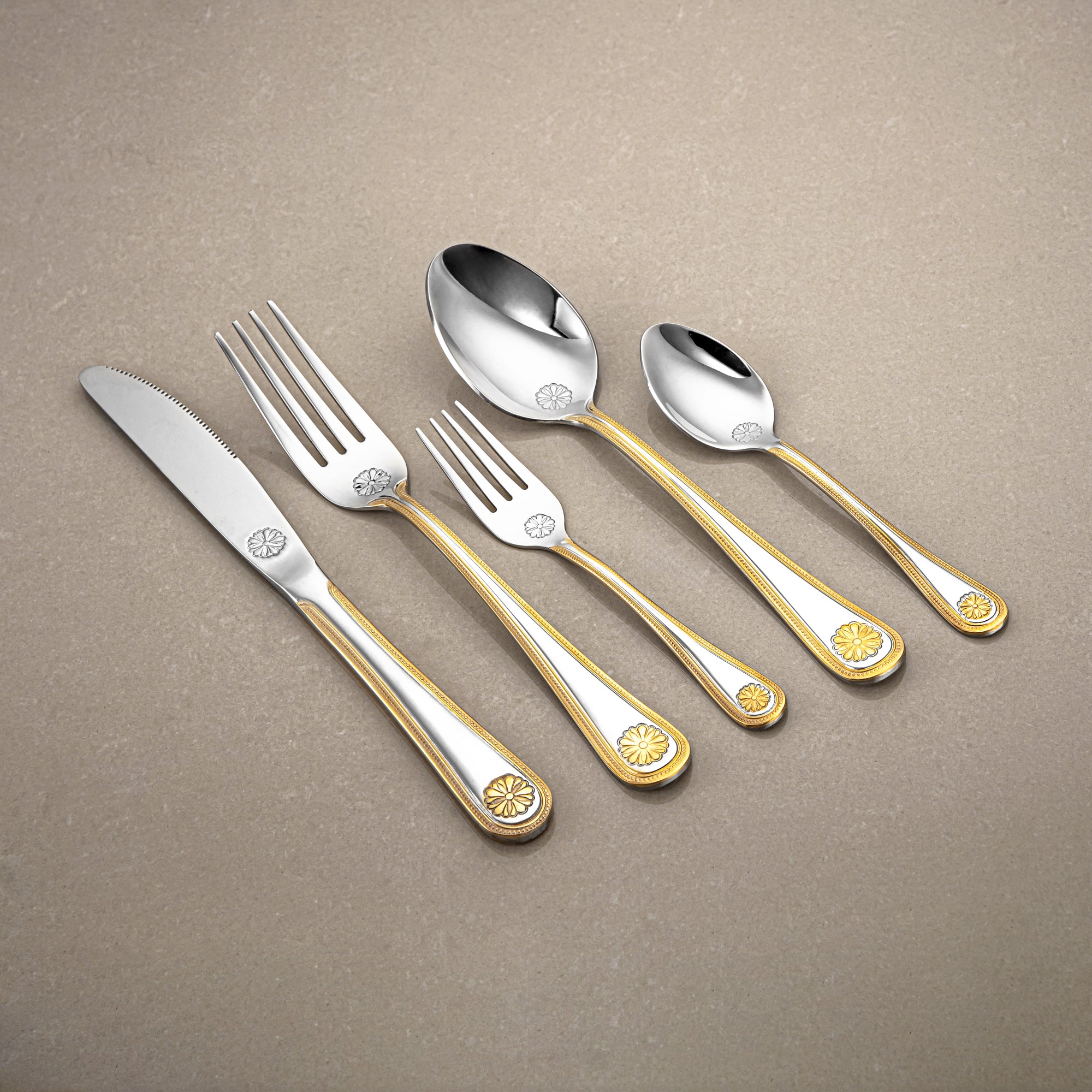 Almarjan Cutlery Set 72 Pieces, Stainless Steel, Leather Case, Silver & Gold (CUT0010342) Elegant Cutlery Set