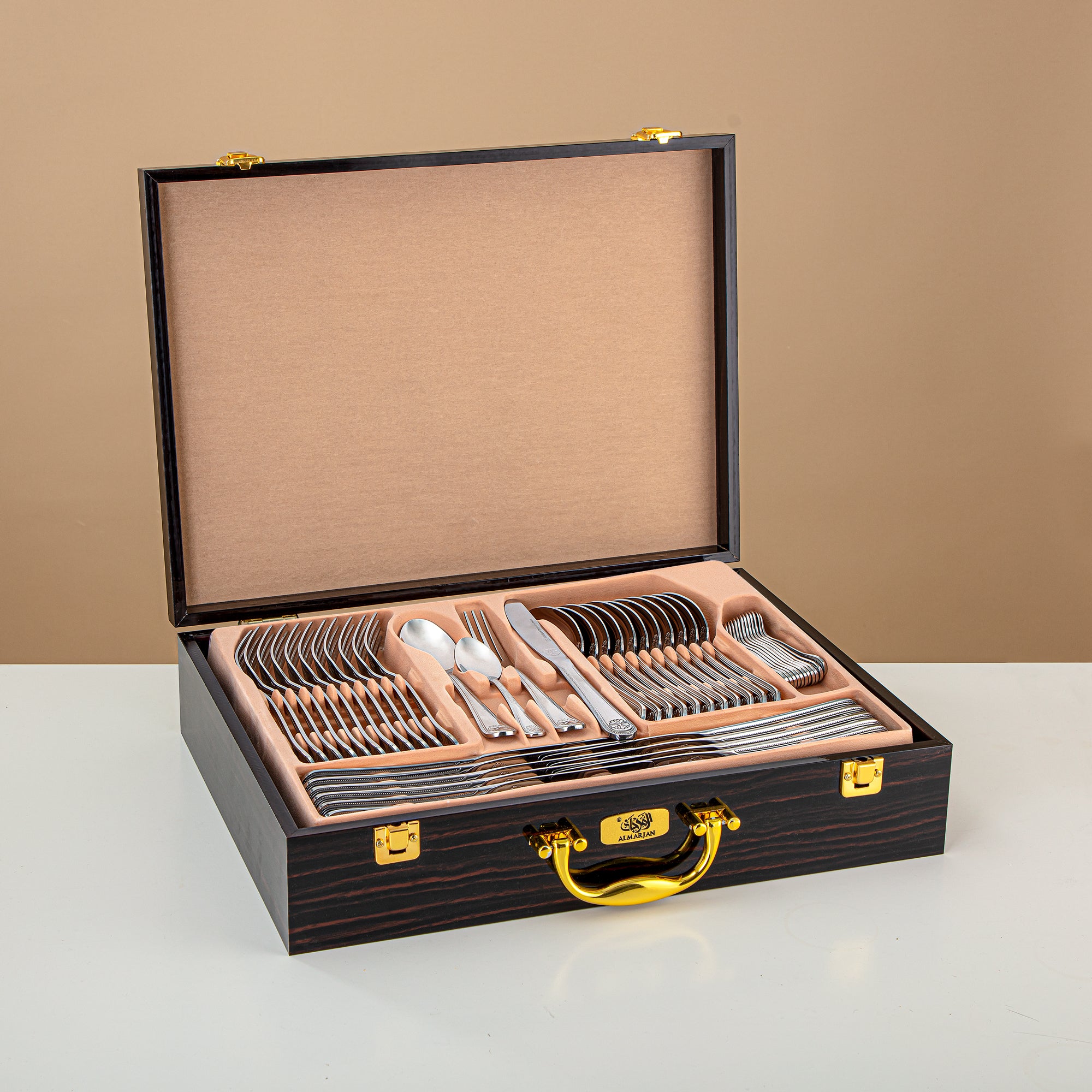 Almarjan Cutlery Set 84 Pieces, Stainless Steel, Leather Case, Silver (CUT0010345) Elegant Cutlery Set