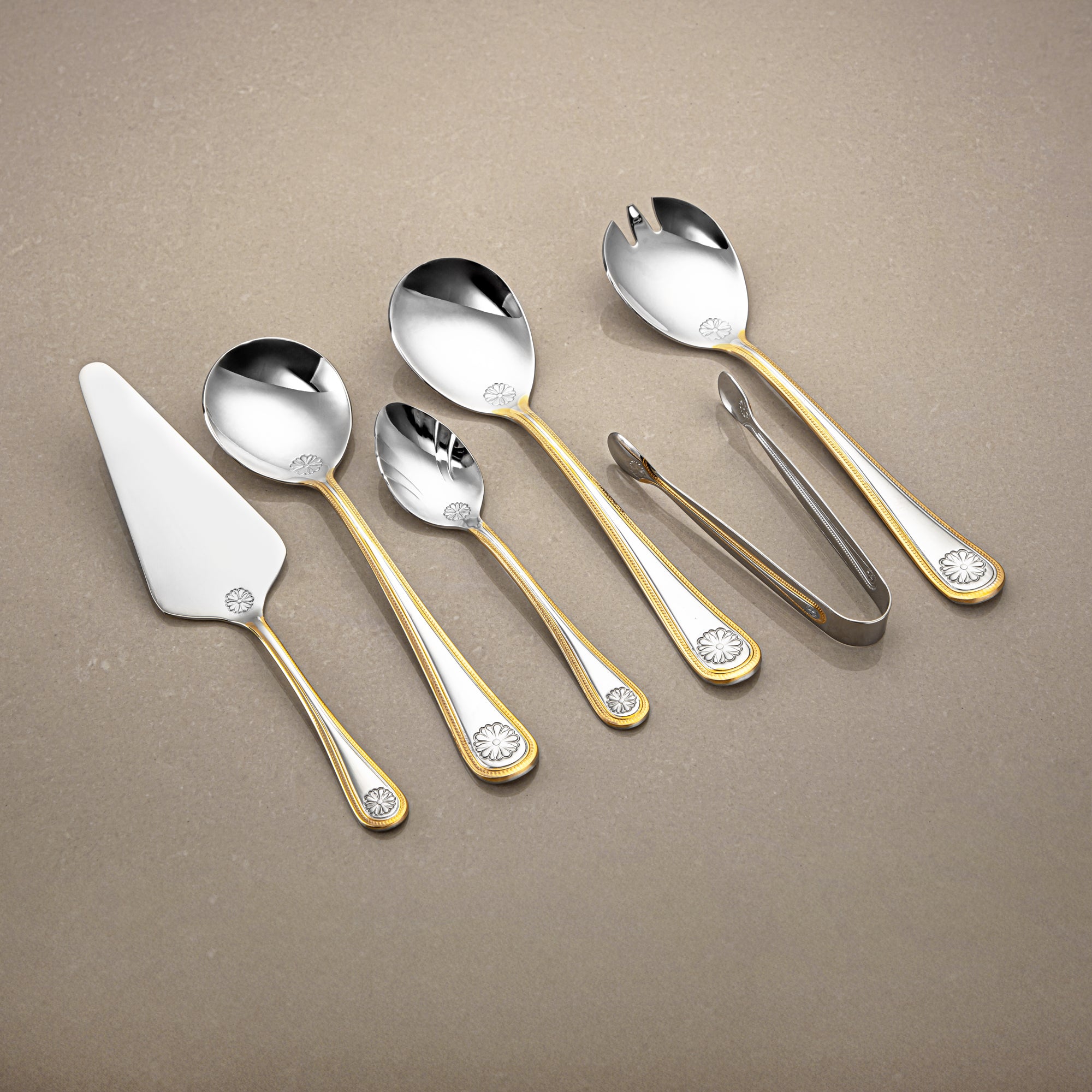 Almarjan Cutlery Set 84 Pieces, Stainless Steel, Leather Case, Silver & Gold (CUT0010347) Elegant Cutlery Set