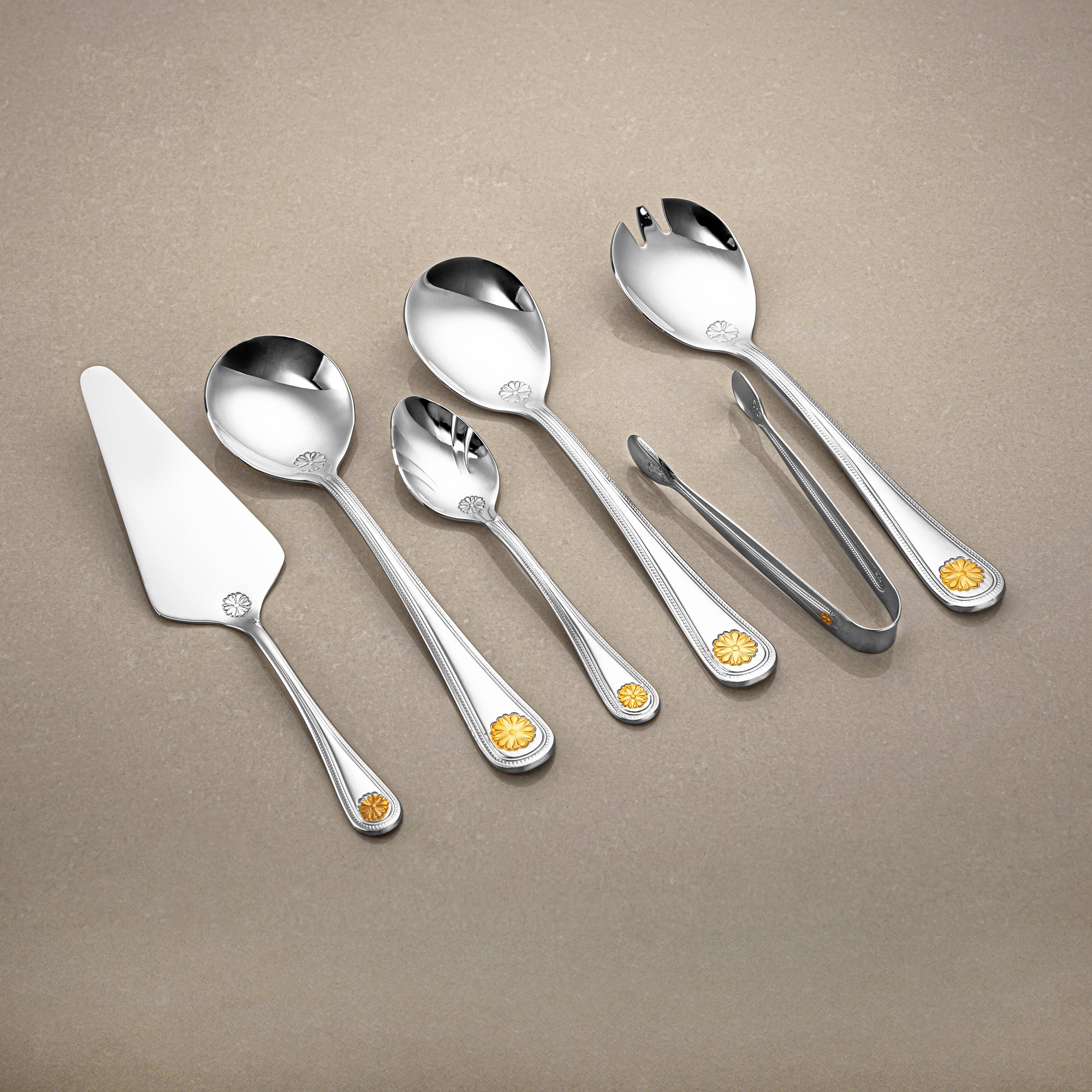 Almarjan Cutlery Set 84 Pieces, Stainless Steel, Leather Case, Silver & Gold (CUT0010348) Elegant Cutlery Set