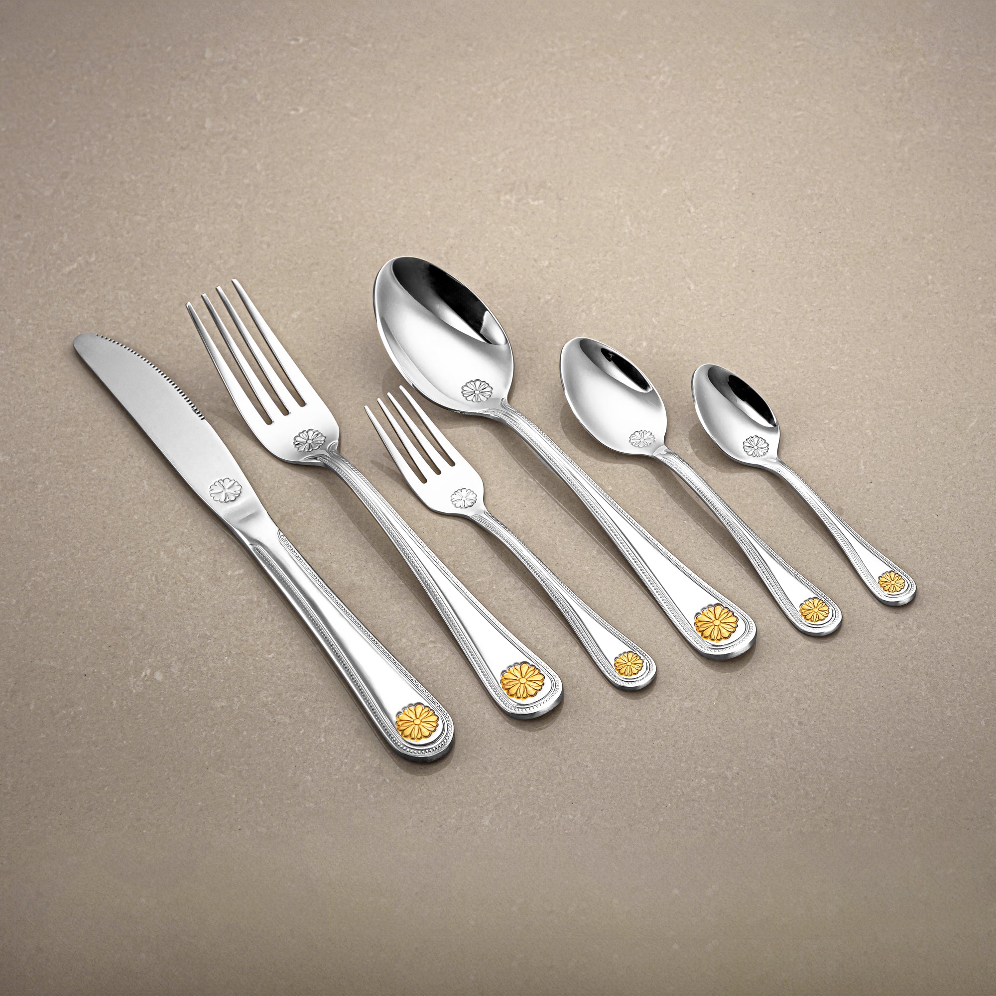 Almarjan Cutlery Set 84 Pieces, Stainless Steel, Leather Case, Silver & Gold (CUT0010348) Elegant Cutlery Set