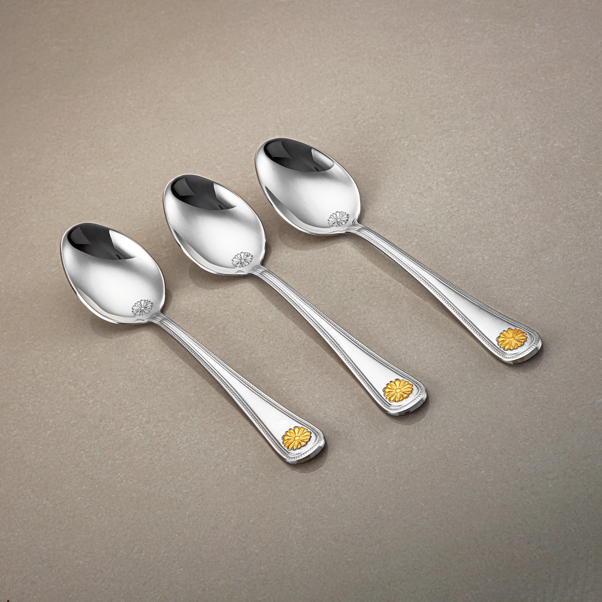 Almarjan Dinner Spoon Set 3 Pieces, Stainless Steel, Silver & Gold (CUT0010373) Elegant Flatware