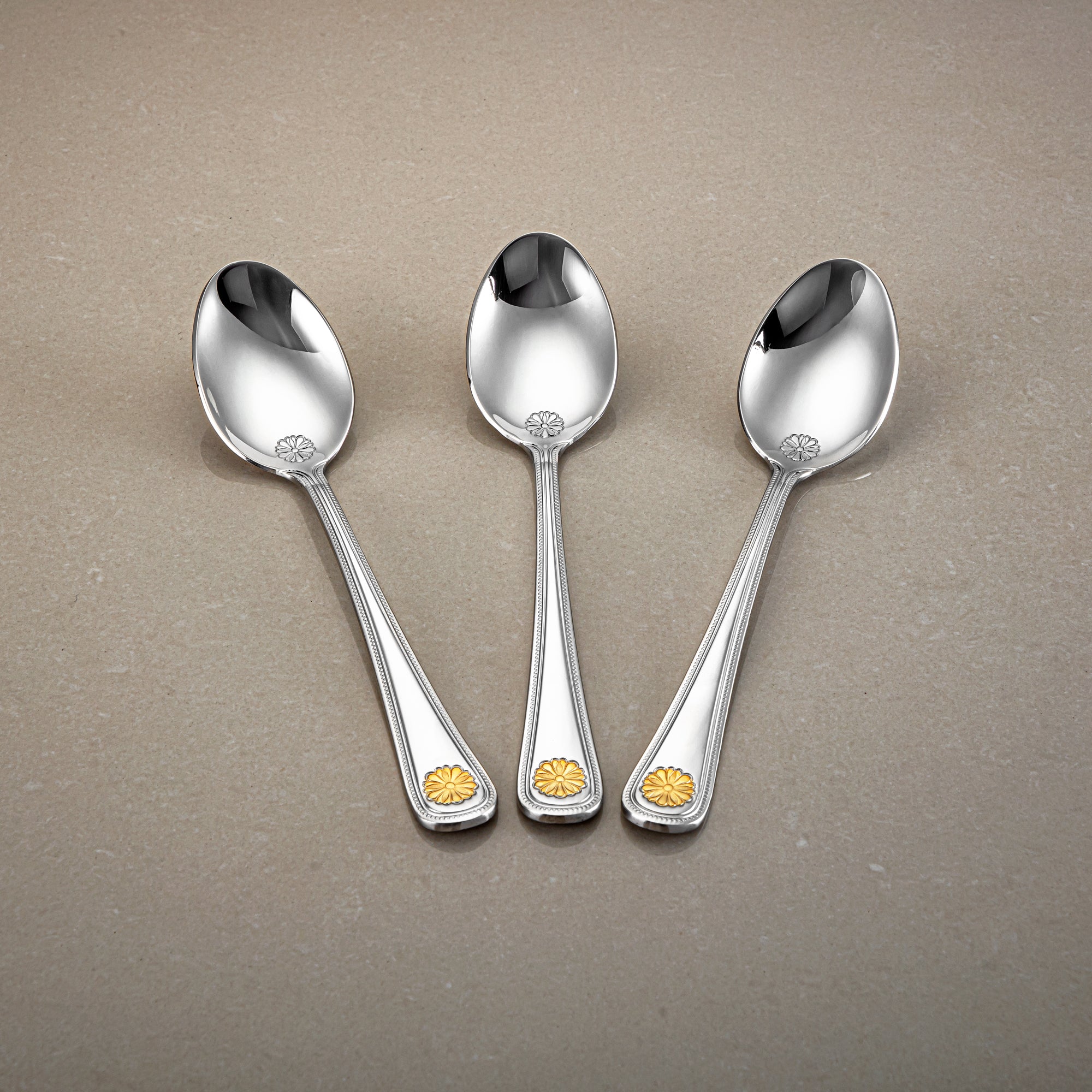 Almarjan Dinner Spoon Set 3 Pieces, Stainless Steel, Silver & Gold (CUT0010373) Elegant Flatware
