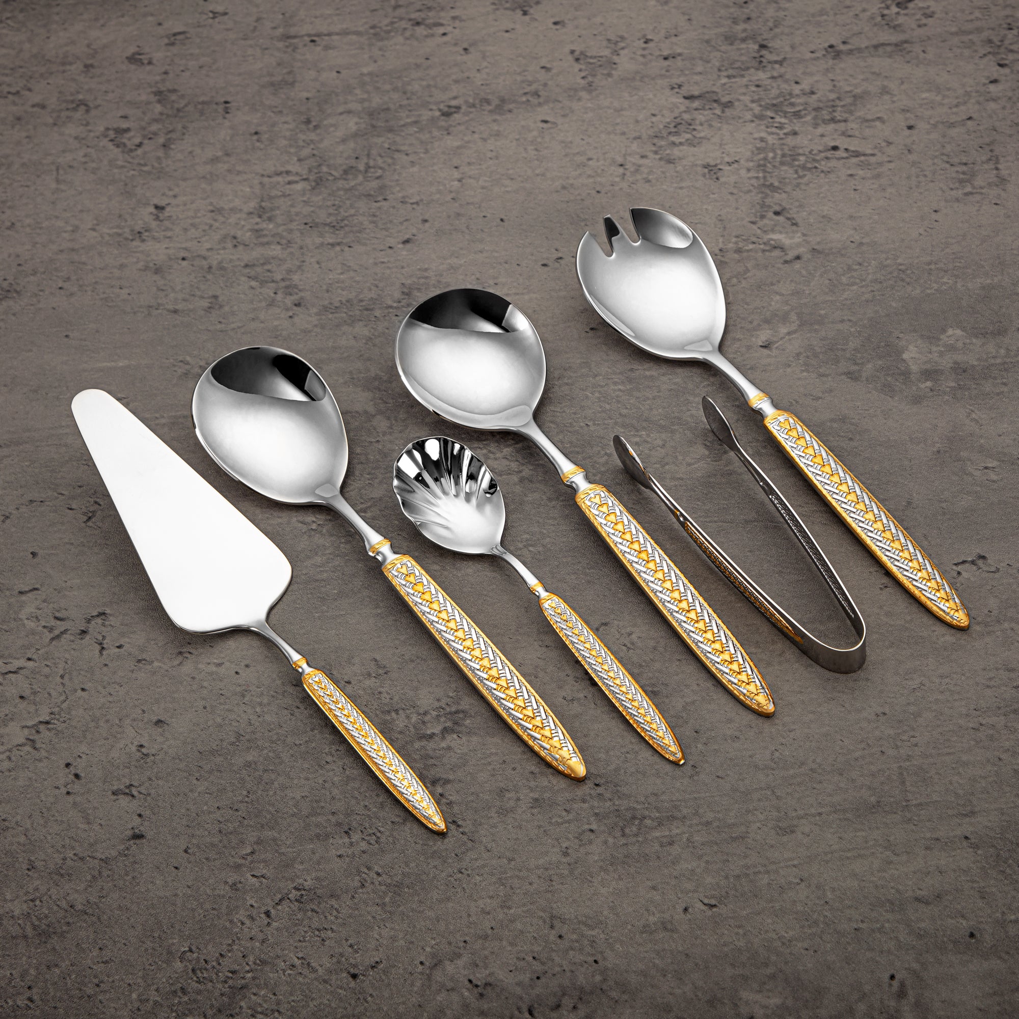 Almarjan Cutlery Set 72 Pieces, Stainless Steel, Leather Case, Silver & Gold (CUT0010430) Elegant Cutlery Set