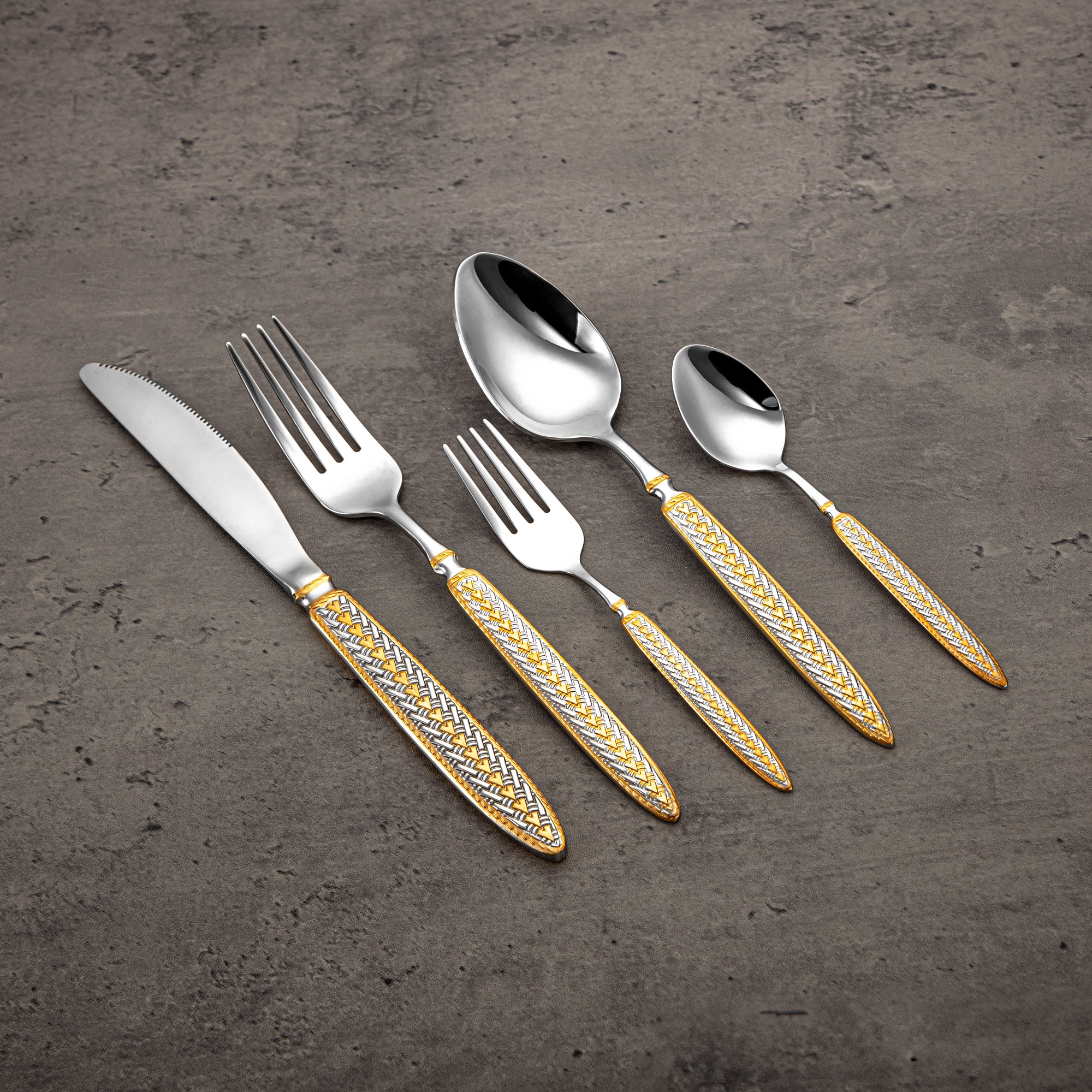 Almarjan Cutlery Set 72 Pieces, Stainless Steel, Leather Case, Silver & Gold (CUT0010430) Elegant Cutlery Set