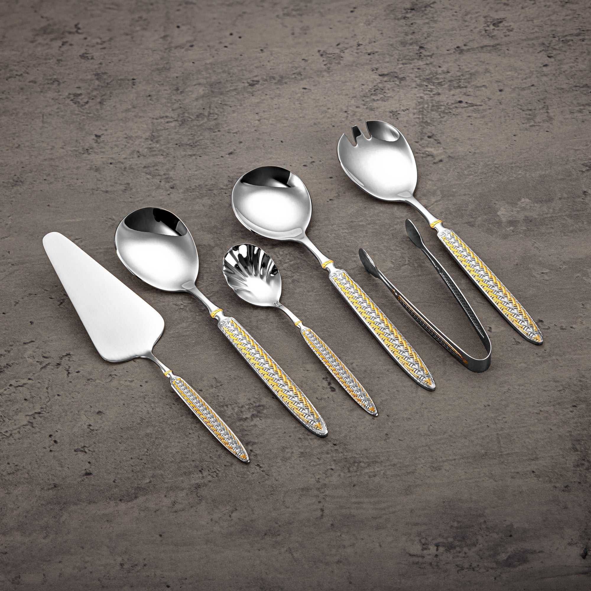 Almarjan Cutlery Set 72 Pieces, Stainless Steel, Leather Case, Silver & Gold (CUT0010432) Elegant Cutlery Set