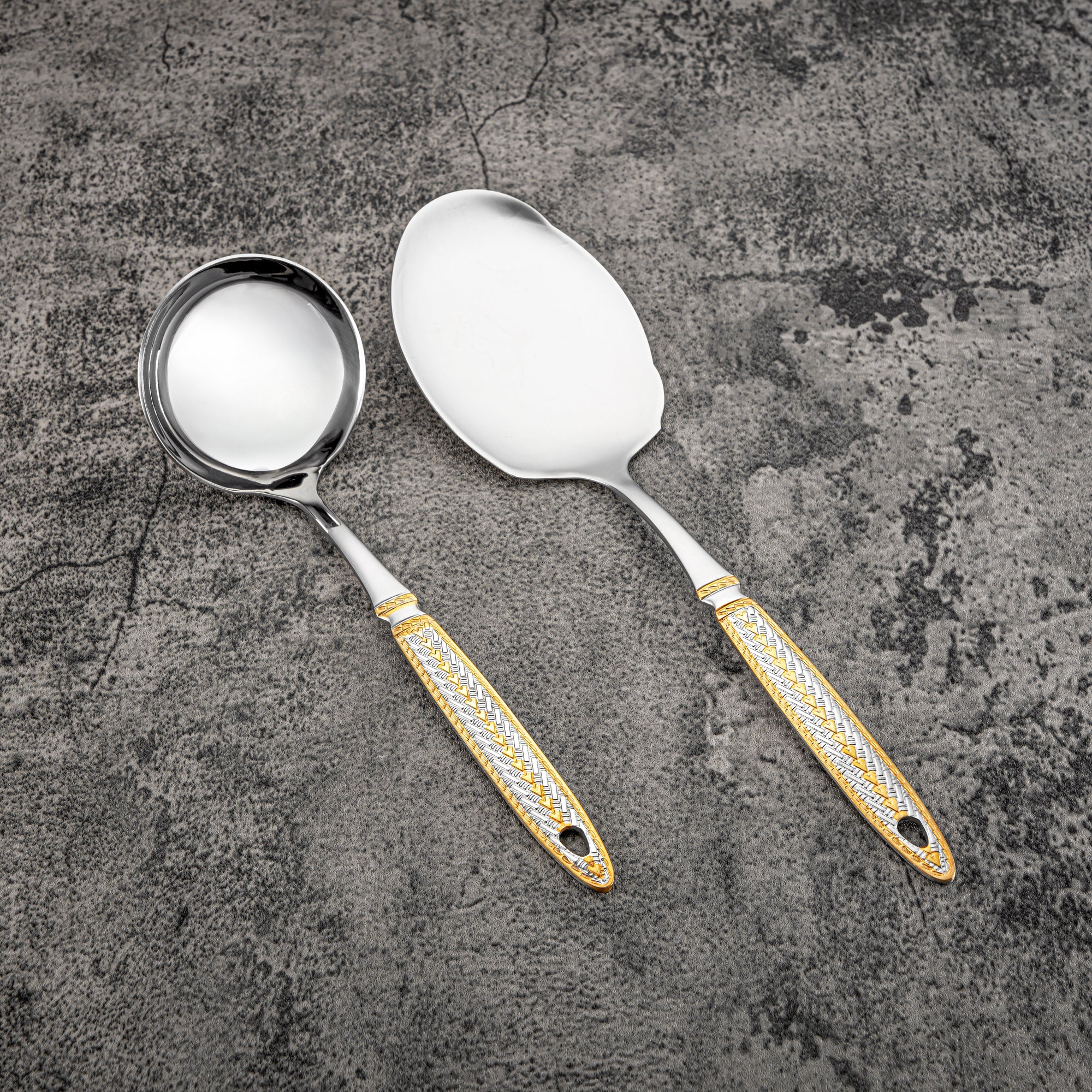 طقم أدوات مائدة المرجان 32 قطعة، ستانلس ستيل، مع حامل، فضي وذهبي (CUT0010446) طقم أدوات مائدة أنيق