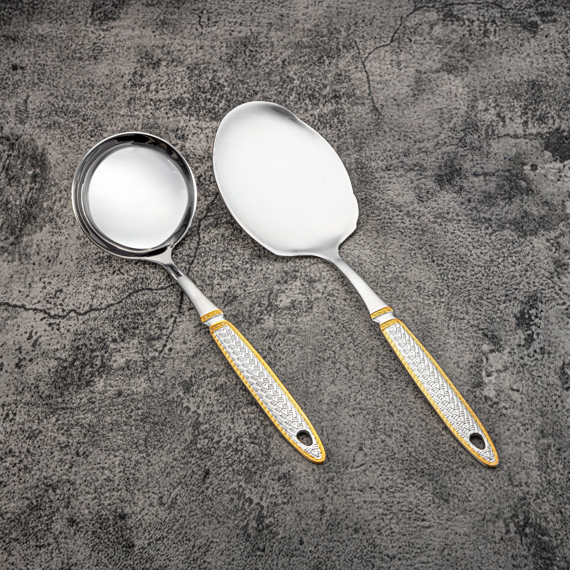 طقم أدوات مائدة المرجان 32 قطعة، ستانلس ستيل، مع حامل، فضي وذهبي (CUT0010447) طقم أدوات مائدة أنيق