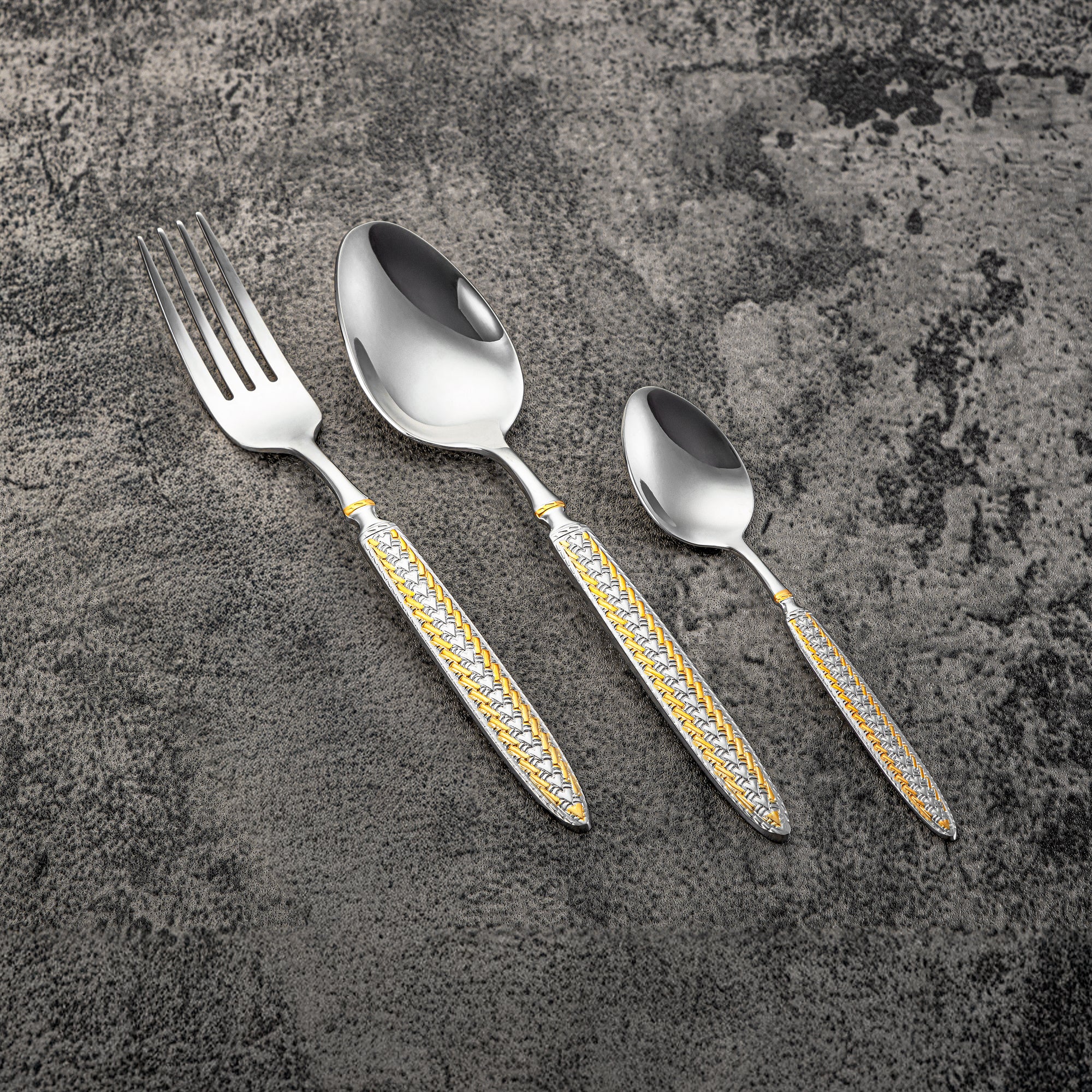 Almarjan Cutlery Set 40 Pieces, Stainless Steel, Silver & Gold (CUT0010468) Elegant Cutlery Set